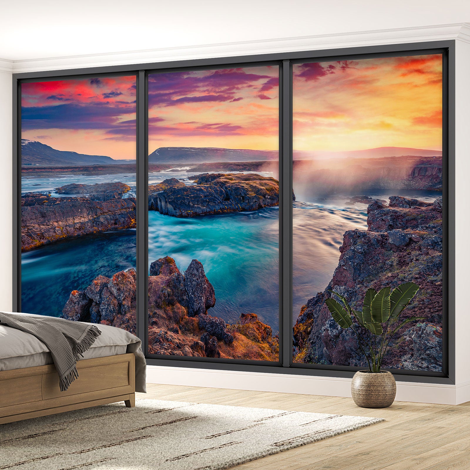 Papier peint panoramique Trompe l'oeil baie vitrée - Vue mer - Largeur ...