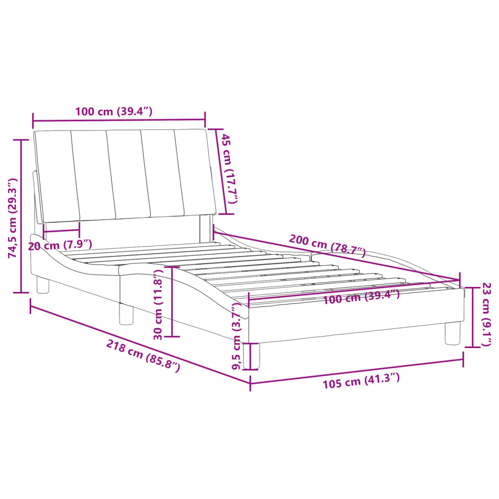 Cadre de lit sans matelas gris foncé 100x200 cm velours - 9