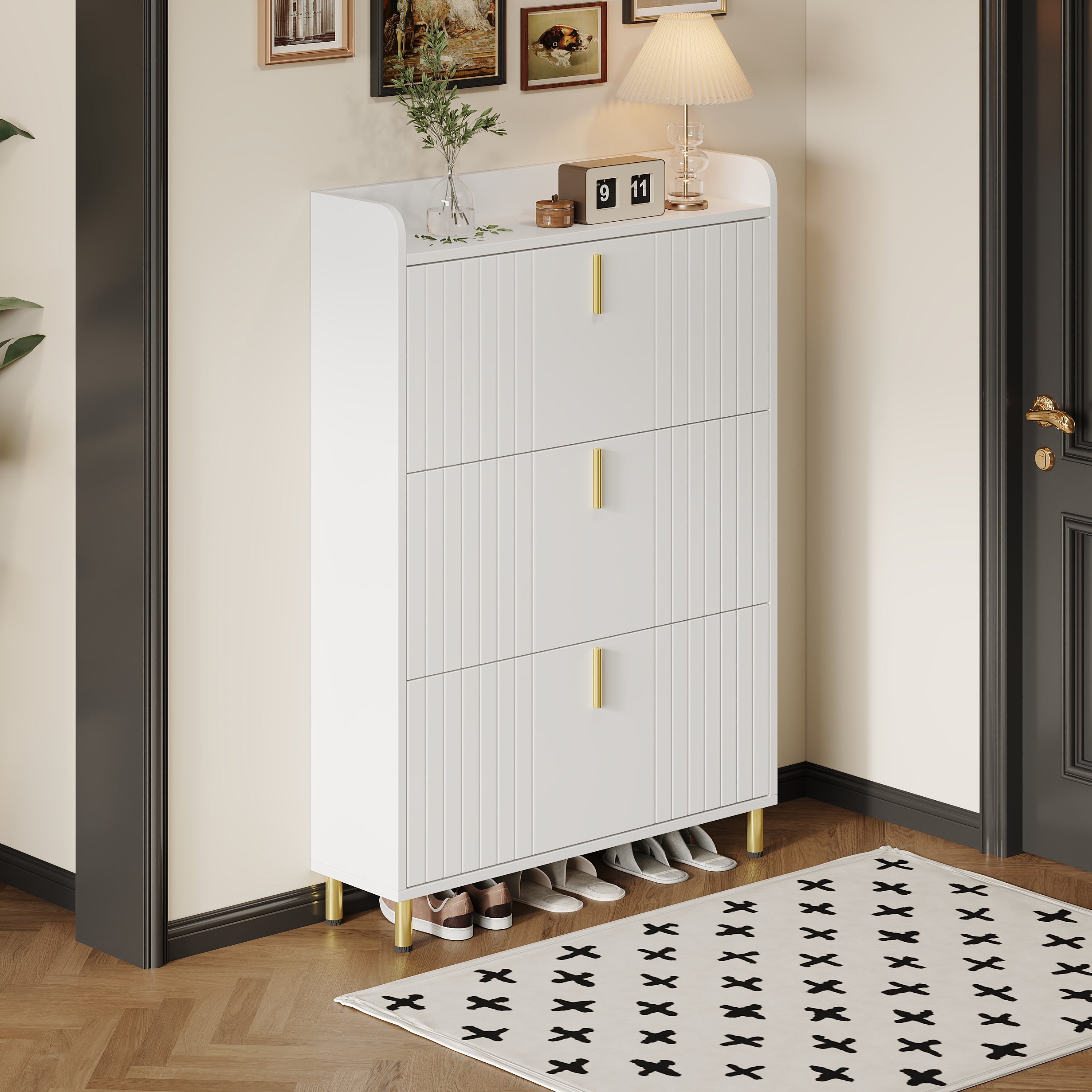 Meuble à chaussures 80x23,5x123,5 cm - avec 3 abattants - avec 6 compartiments réglables - blanc - 8