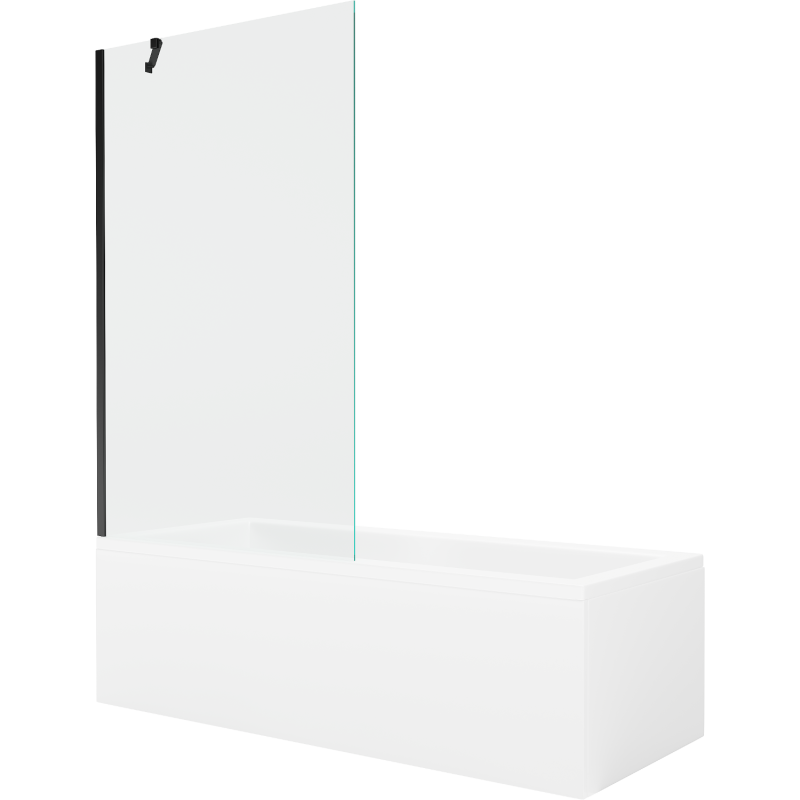 Mexen Cubik wanna prostokątna 170 x 70 cm z obudową i parawanem 1-skrzydłowym 100 cm, transparent, czarny - 550317070X9510000070