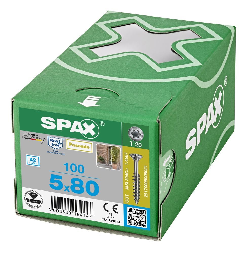 Vis de terrasse resineux cut inox a2 - longueur (mm) : 80 - Ø (mm) : 5.0 - boîte de : 100 - SPAX - 5