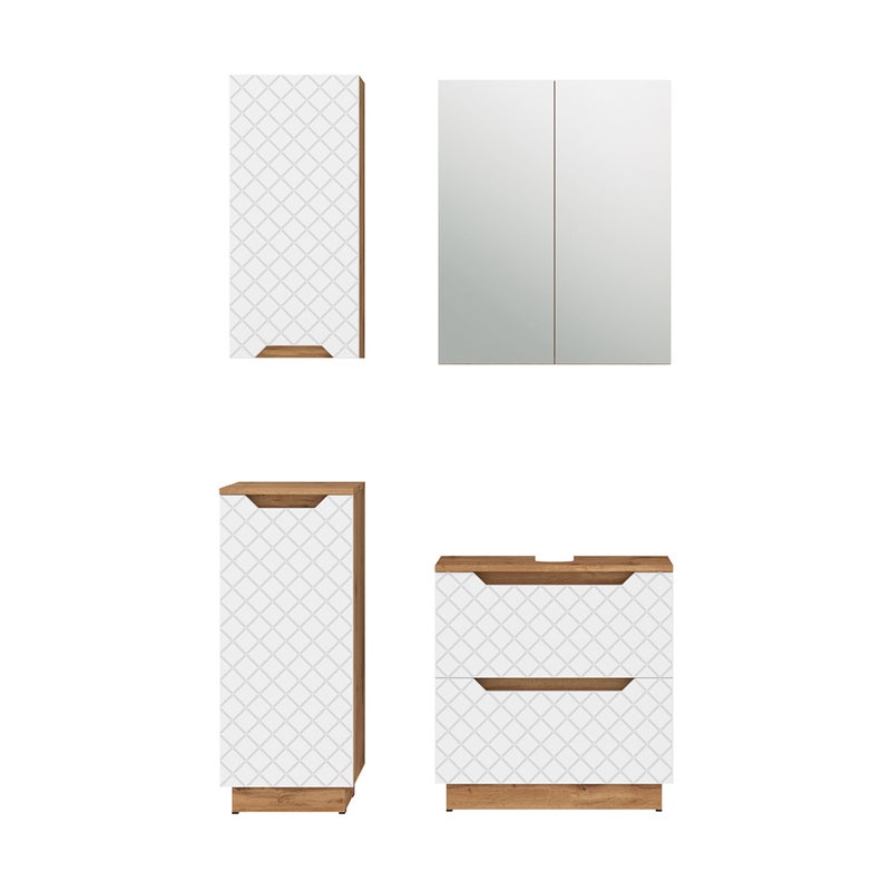 Vicco Zestaw mebli łazienkowych Lotta, Dąb/biały ze strukturą płytek, 4 części