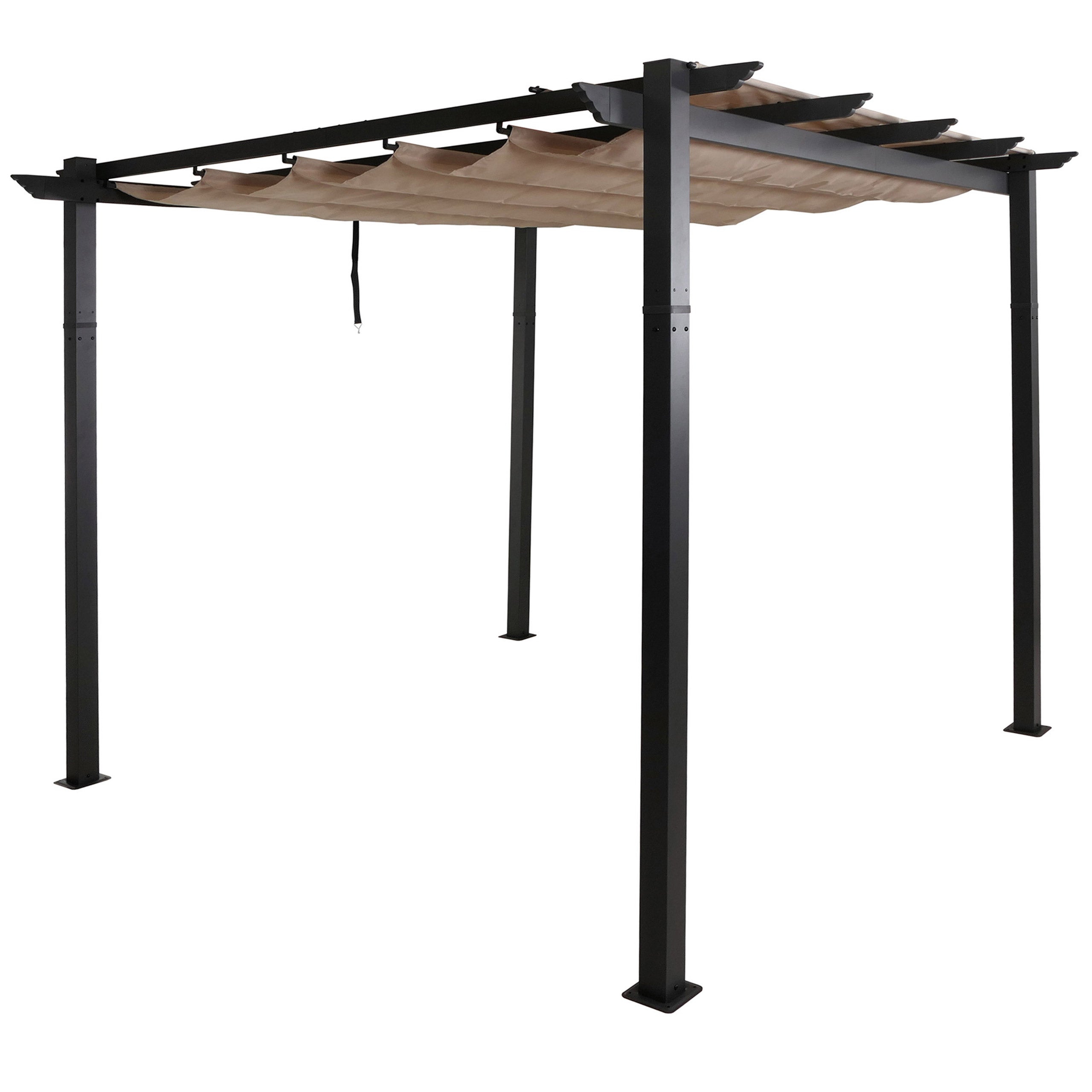 Pergola aluminiowa HWC-N93, altana ogrodowa, stabilna rama 8 cm, przesuwany dach UV50+ 3x3 m ~ kremowo-beżowa