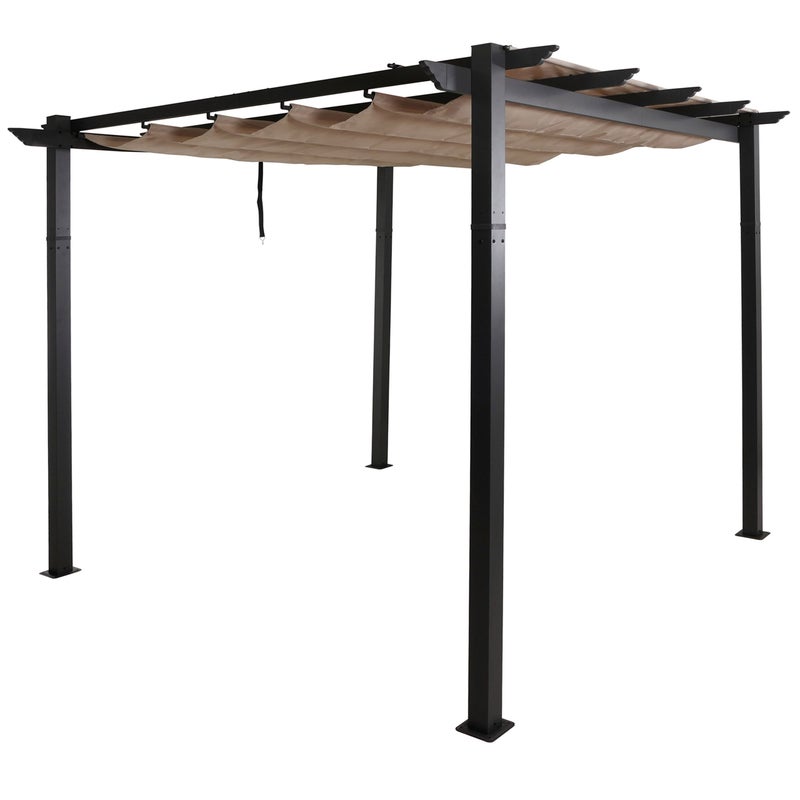 Pergola aluminiowa HWC-N93, altana ogrodowa, stabilna rama 8 cm, przesuwany dach UV50+ 3x3 m ~ kremowo-beżowa