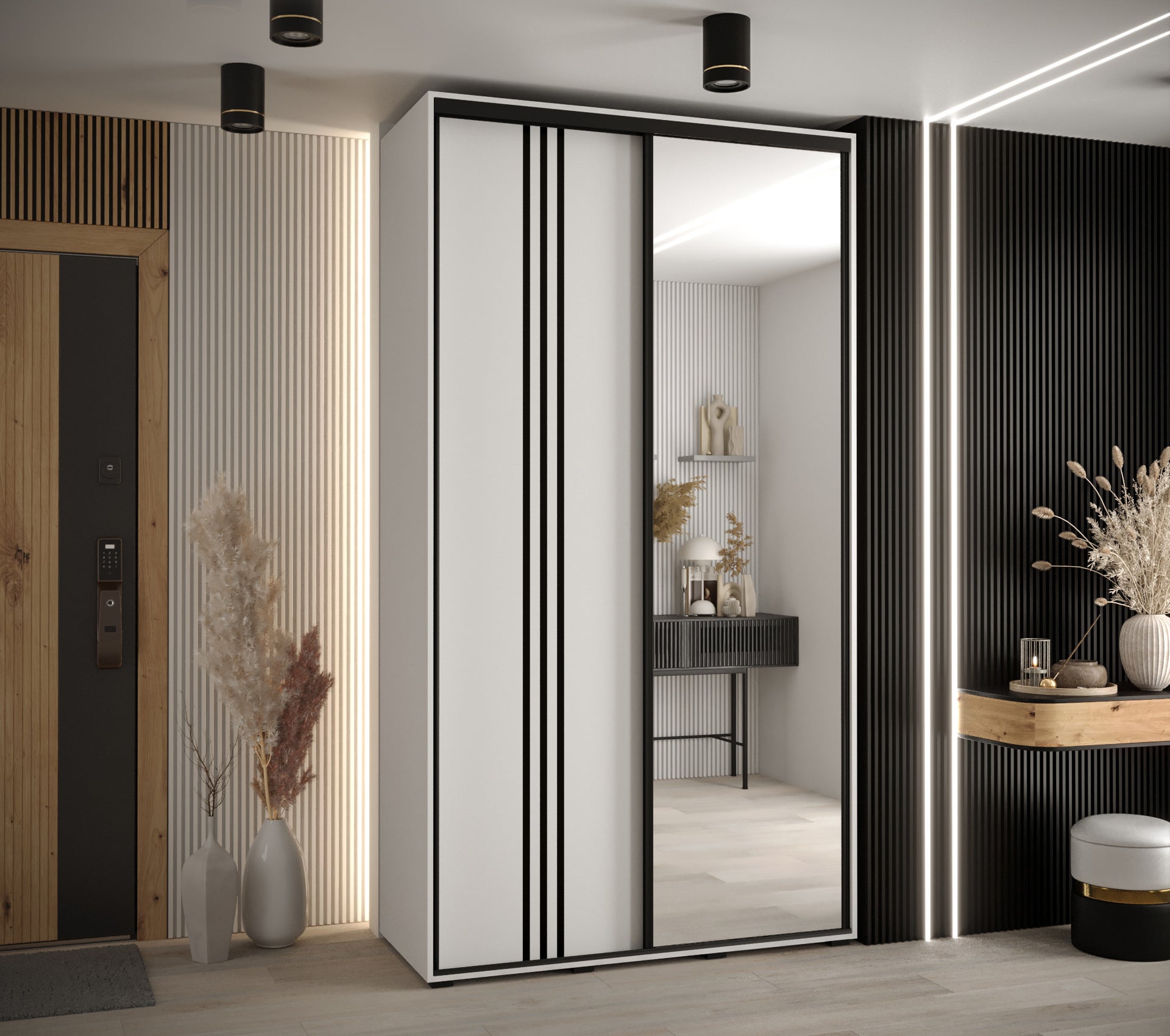 Szafa przesuwna z lustrem wysoka Davos 7 140 x 60 x 235,2 cm biały + biały + u. czarny - Abiks Meble - 2