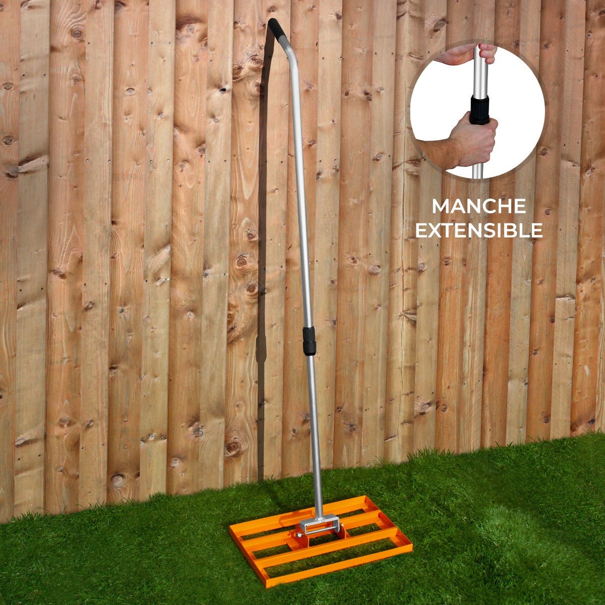 Râteau de Nivellement de Pelouse en Acier Galvanisé Orange 50 cm Largeur Manche Extensible Jusqu'à 190cm - Parfait pour - 2