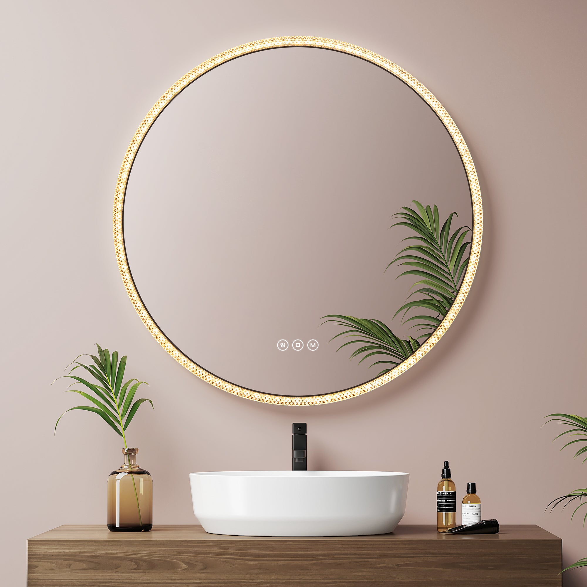 EMKE Miroir Mural Ovale Noir 60×80 Cm – Cadre Aluminium Brossé, HD Anti-Explosion – Horizontal Ou Vertical