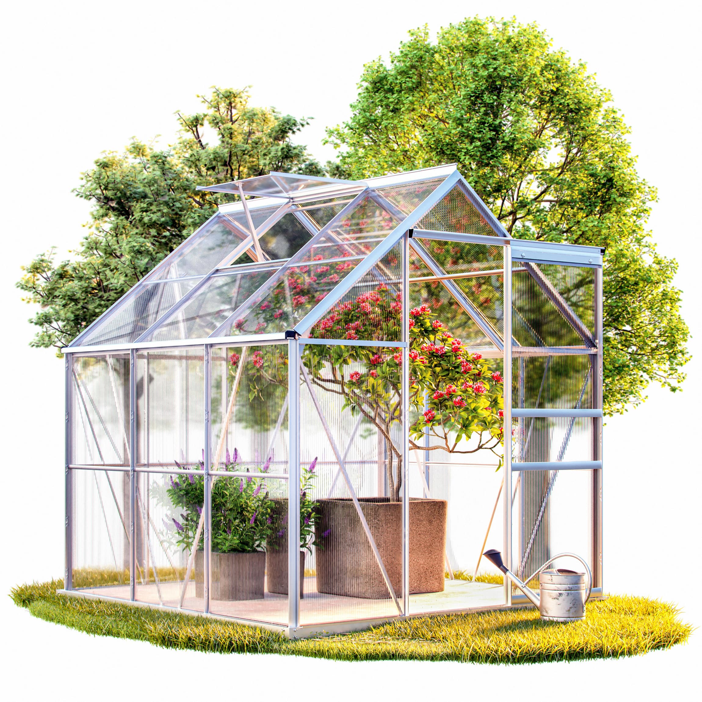 Serre de jardin aluminium 3,7m² avec fondation 190x190x195cm fenêtre de toit serre légumes herbes plantes 5,85m³ jardinage - 2