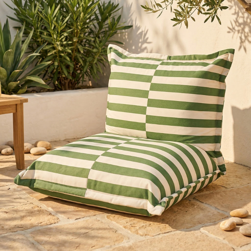 Pouf extérieur à rayures imperméable anti-uv BANANAIR 85 x 85 x 75 cm vert - 7