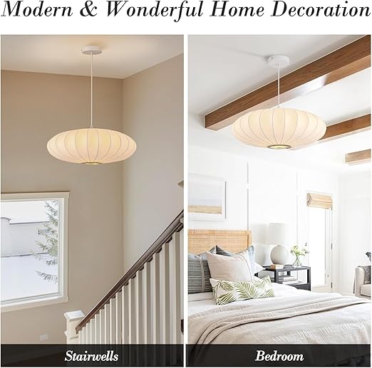 Lanterne Suspension,Abat-jour En Imitation Soie,Lustre Boho Blanc,Luminaires Créatif Simple À Hauteur Réglable Pour Salon, Chambre À Coucher(30cm) - 5