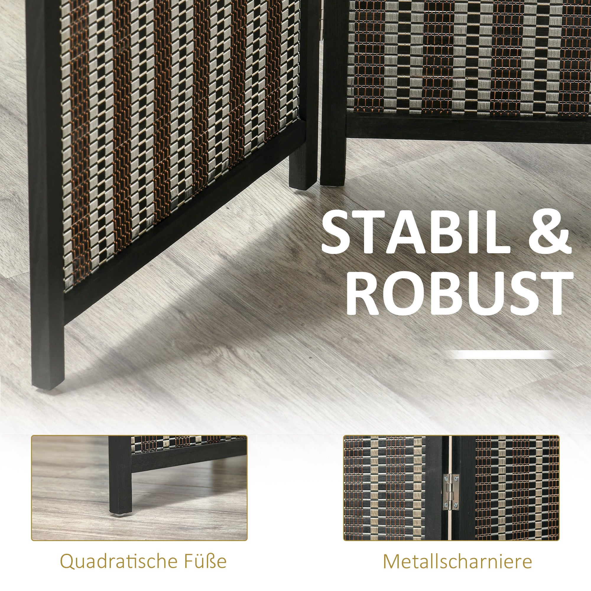 Paravent pliable en pin et bambou,180x180cm,marron et noir. - 6