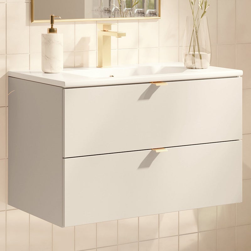 Podwieszana szafka łazienkowa z umywalką do zabudowy - Beżowa - 80 cm - LAVENA