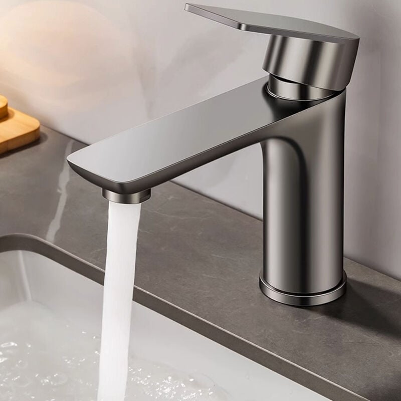 Bateria umywalkowa do łazienki - jednouchwytowa, z korkiem automatycznym w komplecie, wysokość pod wylewką 10 cm, ciepła/zimna woda