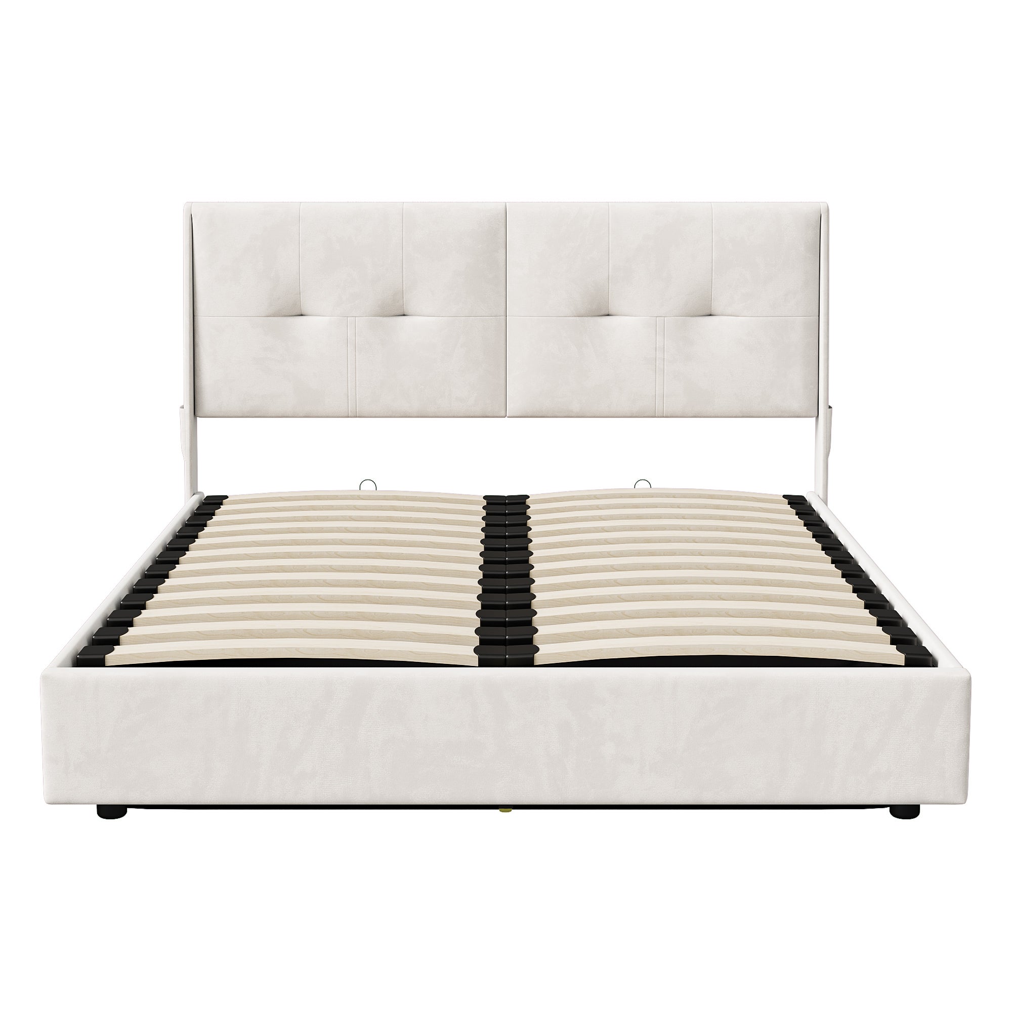 Lit coffre 160x200 cm avec LED, cadre de lit double avec sommier à lattes, tissu en velours, lit adulte, 160x200 cm, beige - 5