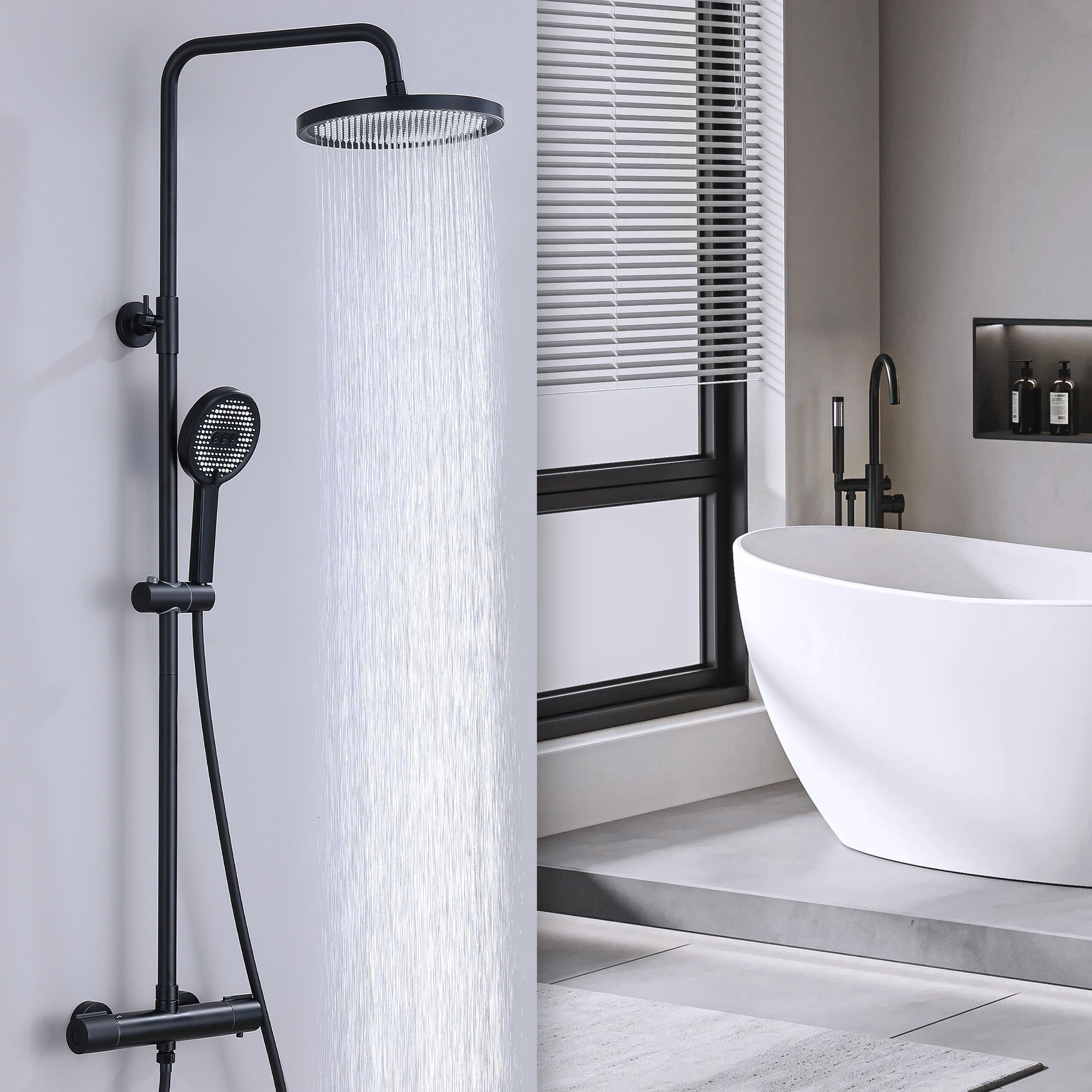 Juego de ducha con columna de ducha termostática negra con sistema