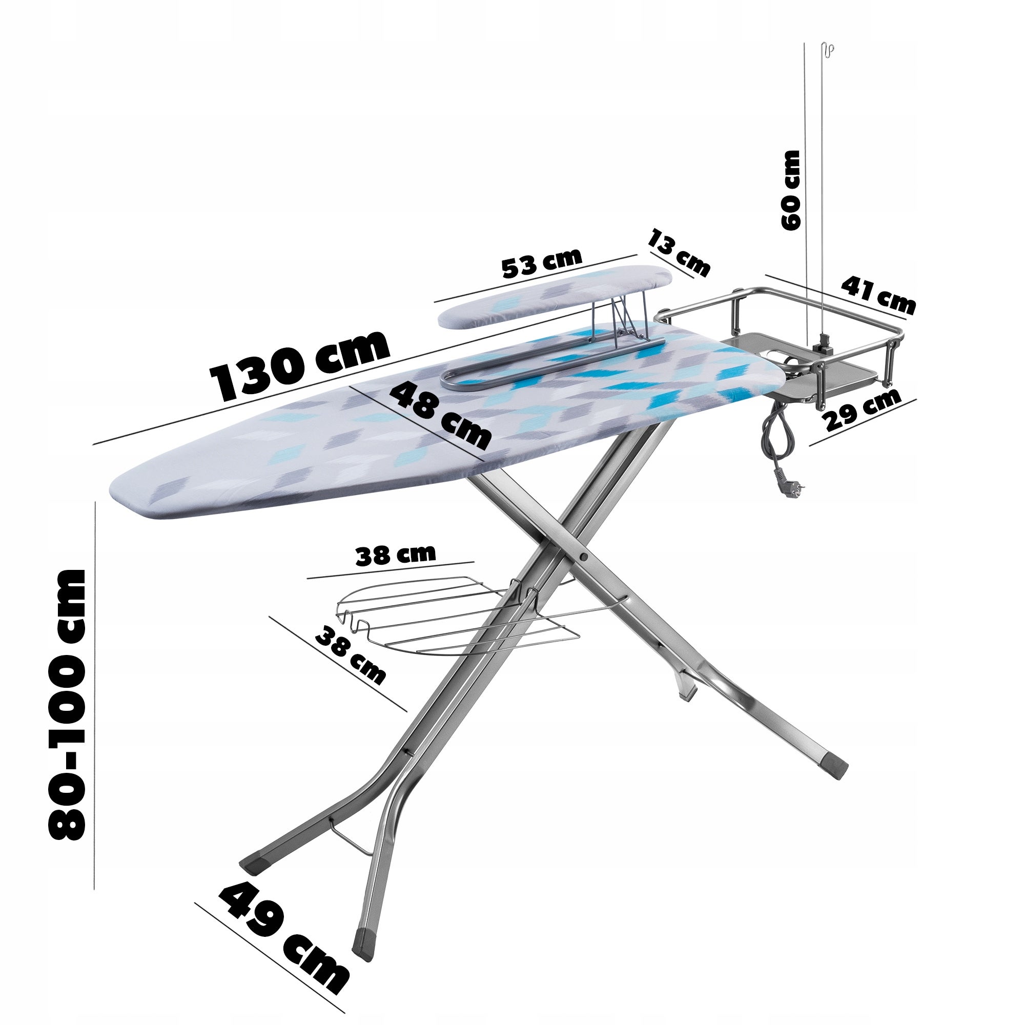 KADAX Table à Repasser pour Centrale Vapeur, Planche à Repasser avec Prise de Courant et Hauteur Réglable pour Un Repassage Facile (130 x 48 cm, Bleu) - 2