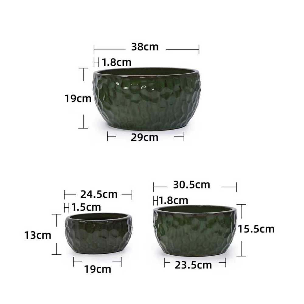 Ensemble 3 pots en céramique émaillée verte, faits main, perforés, idéal bambou/figuier, intérieur/extérieur. - 3