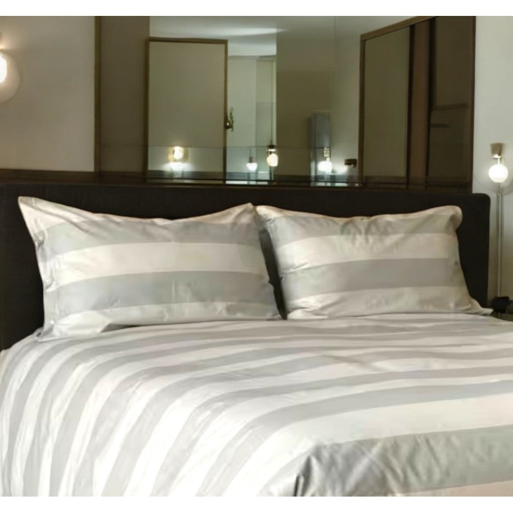 Copripiumino Rigato Francese Panna Tortora - 100% Cotone - Elegante, Made in Italy, Artigianale Cm. 250x200 - 3