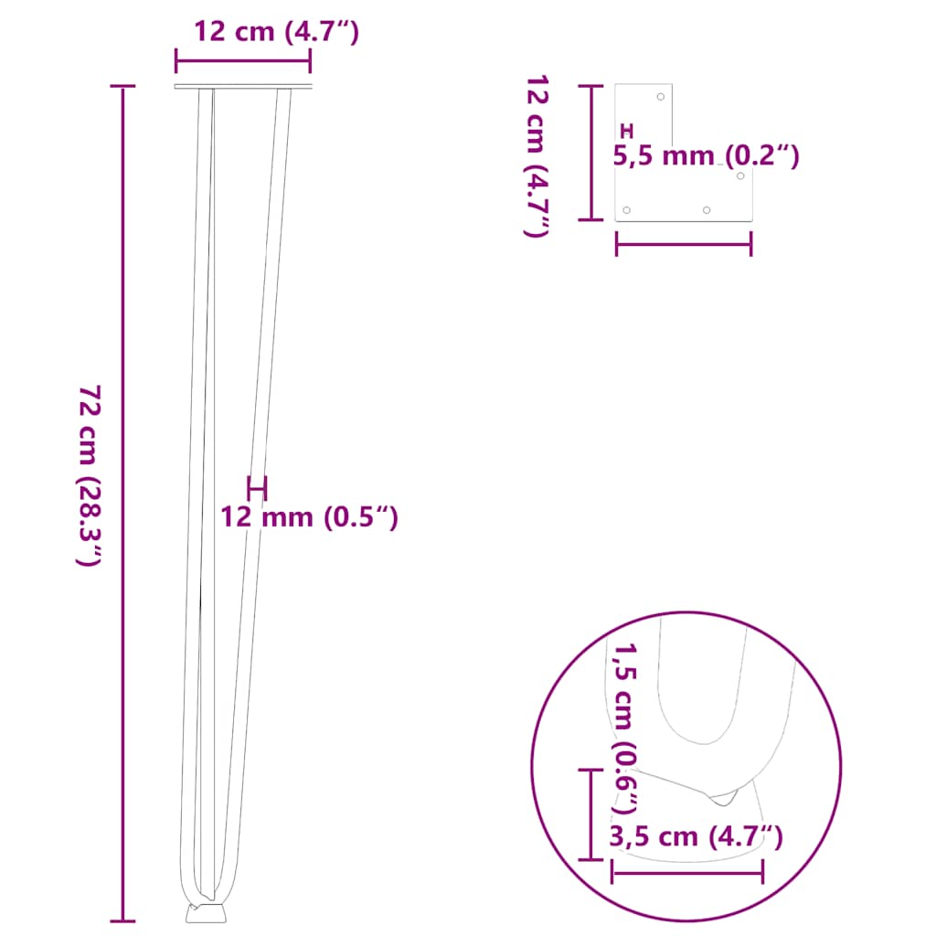 Pernas de mesa em gancho 4 peças aço maciço aço natural 72cm - COMFORTXL - 9