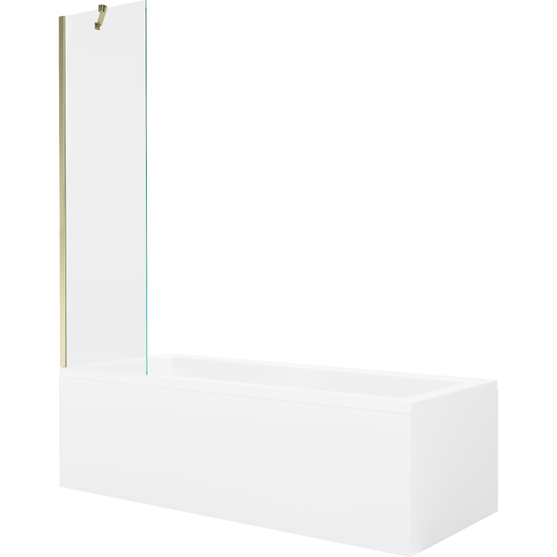 Mexen Cubik wanna prostokątna 160 x 70 cm z obudową i parawanem 1-skrzydłowym 50 cm, transparent, złoty - 550316070X9505000050