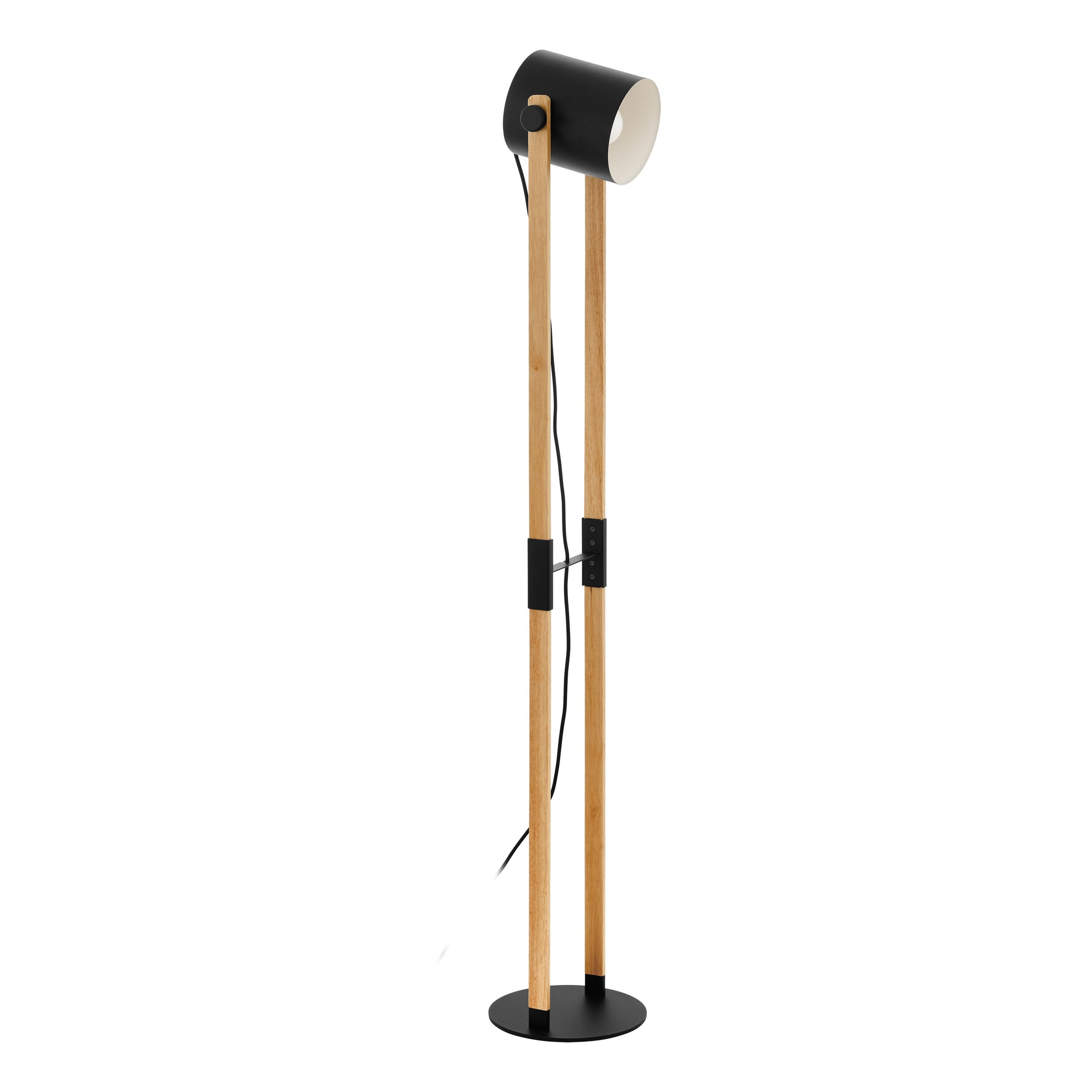 Lampa podłogowa LED EGLO Hornwood z projektorem, czarno-drewniana, 1xE27 - 2