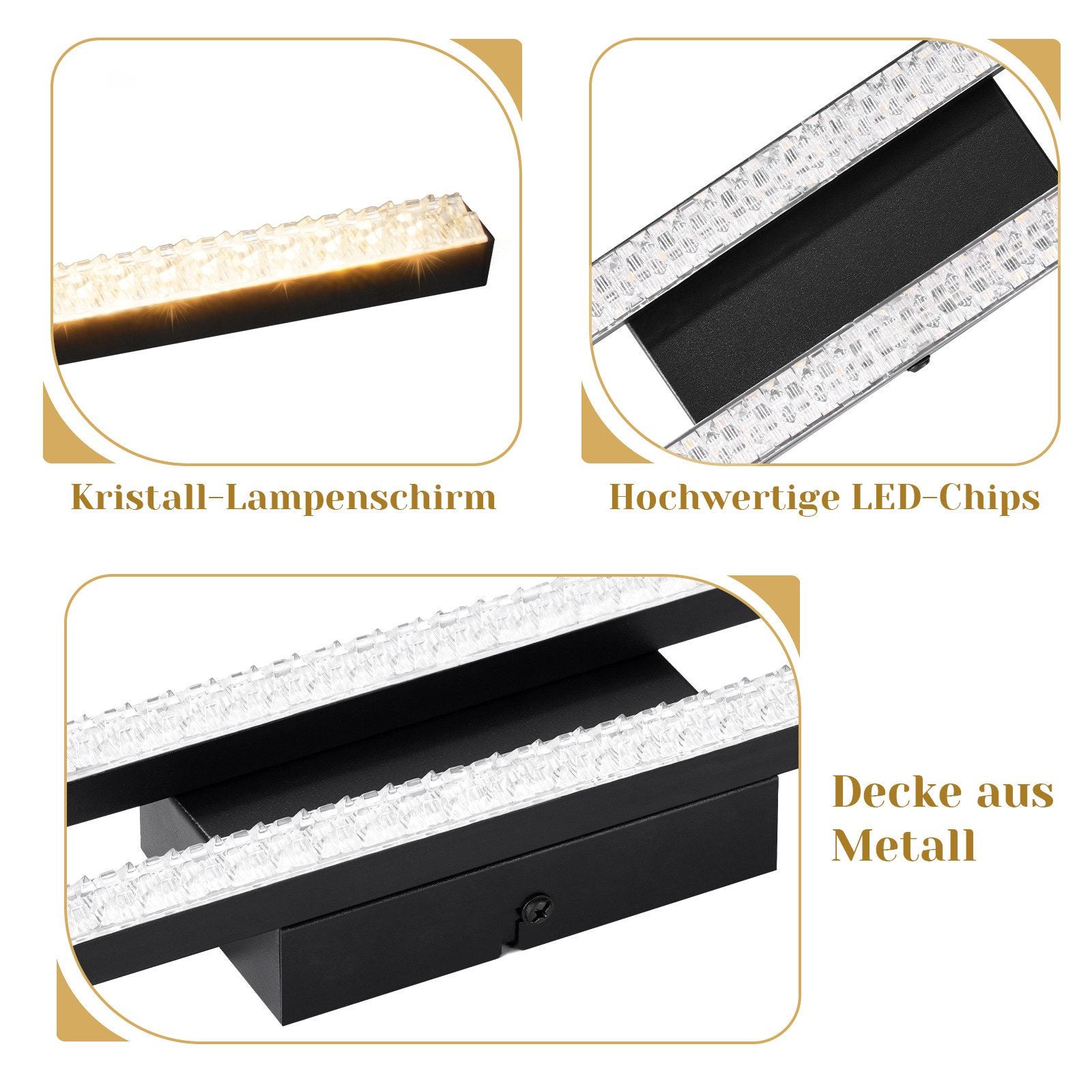 NETTLIFE Czarna lampa sufitowa LED 12W Nowoczesna lampa kryształowa metalowa Ciepłe światło 3000K do sypialni, korytarza, kuchni, biura, salonu - 3