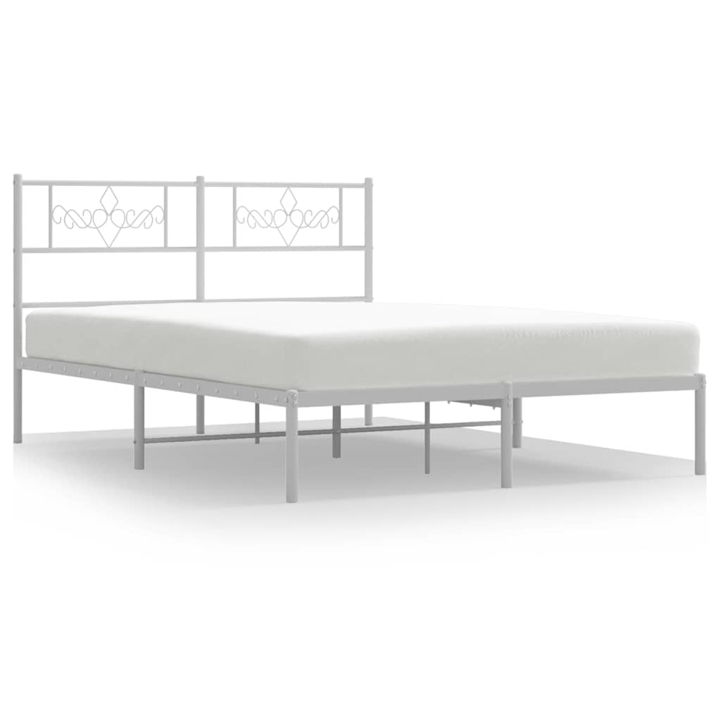 Łóżko Białe Metalowe Rama Łóżka Ze Stelażem Do Sypialni Pokoju 135x190 cm