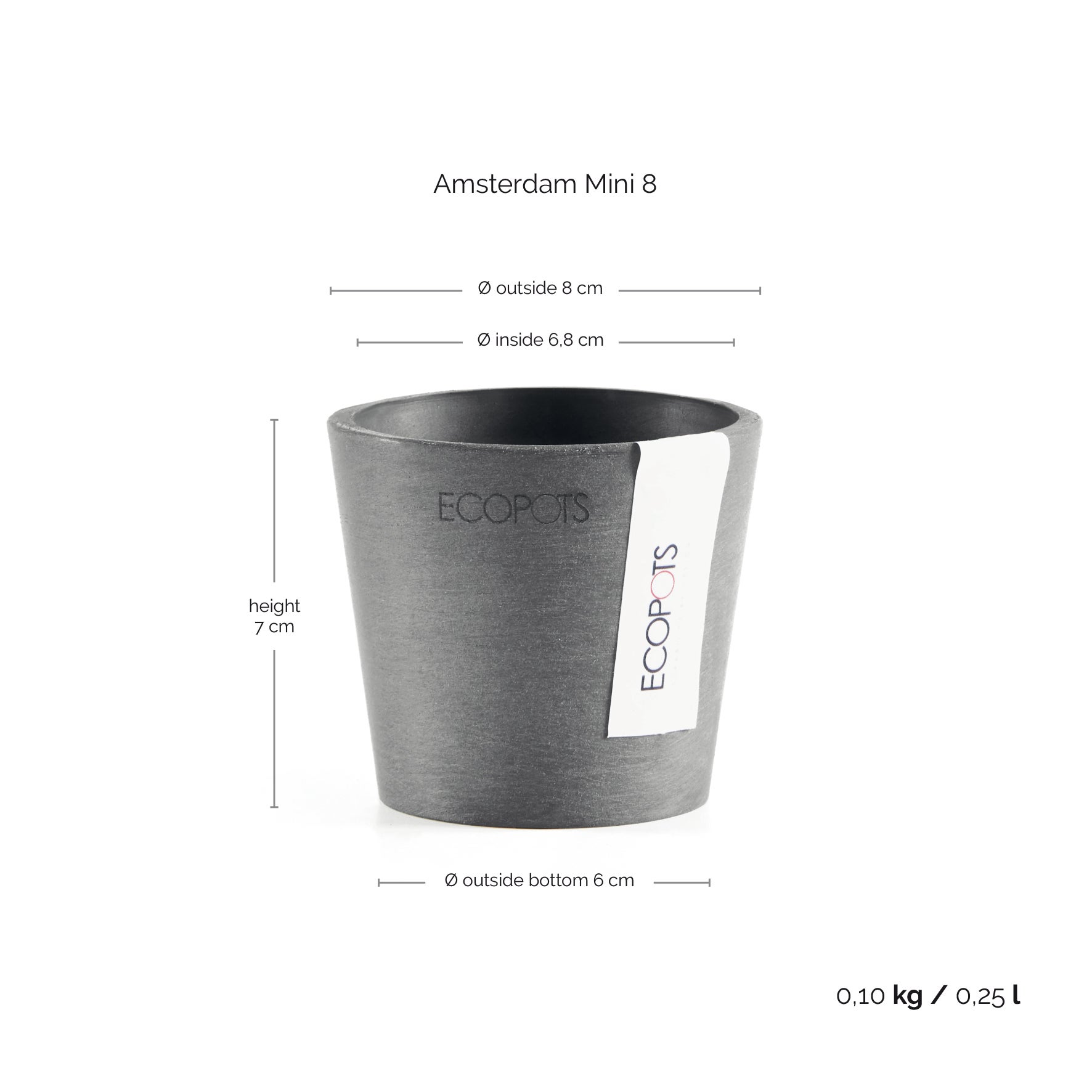 Ecopots Amsterdam 40 Pot de fleurs - L 40 cm x H 34,5 cm - Gris - Intérieur et extérieur - 3