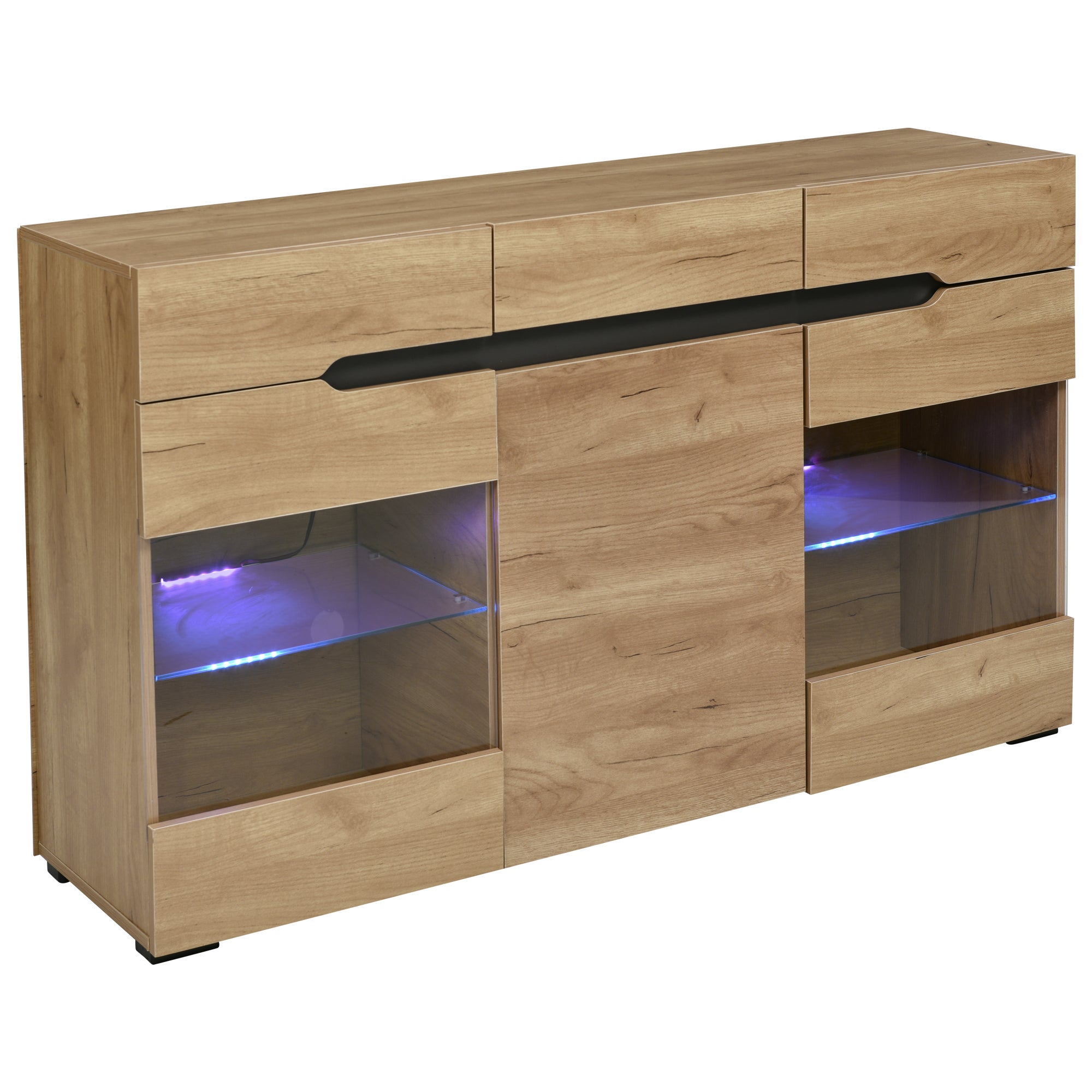 Aparador bajo con LED - 3 puertas y 3 cajones - Natural - 3