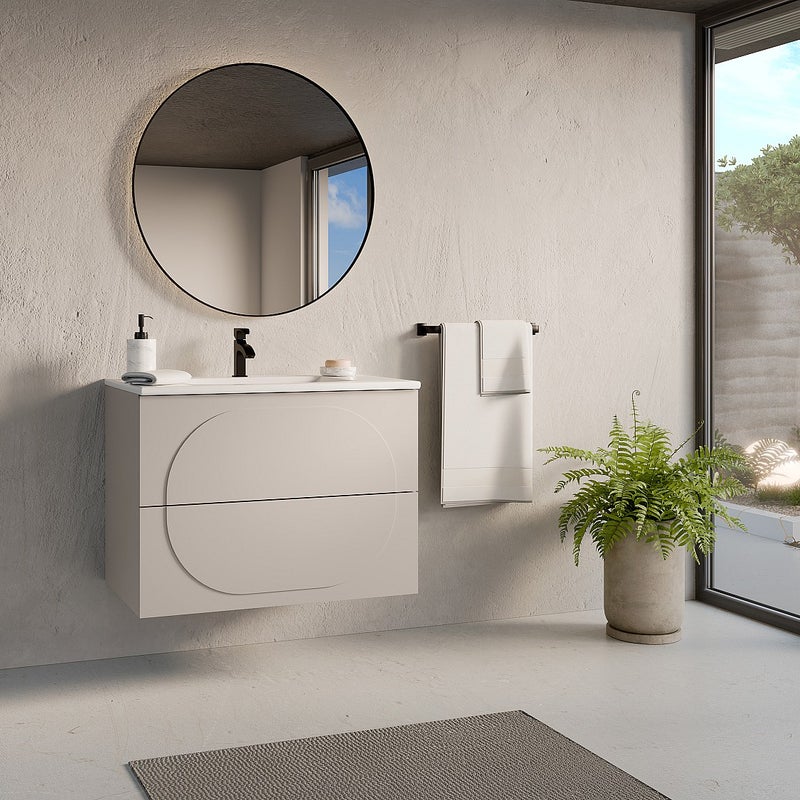 Szafka łazienkowa wisząca z umywalką wpuszczaną - Beżowa - 80 cm - VUTOMA