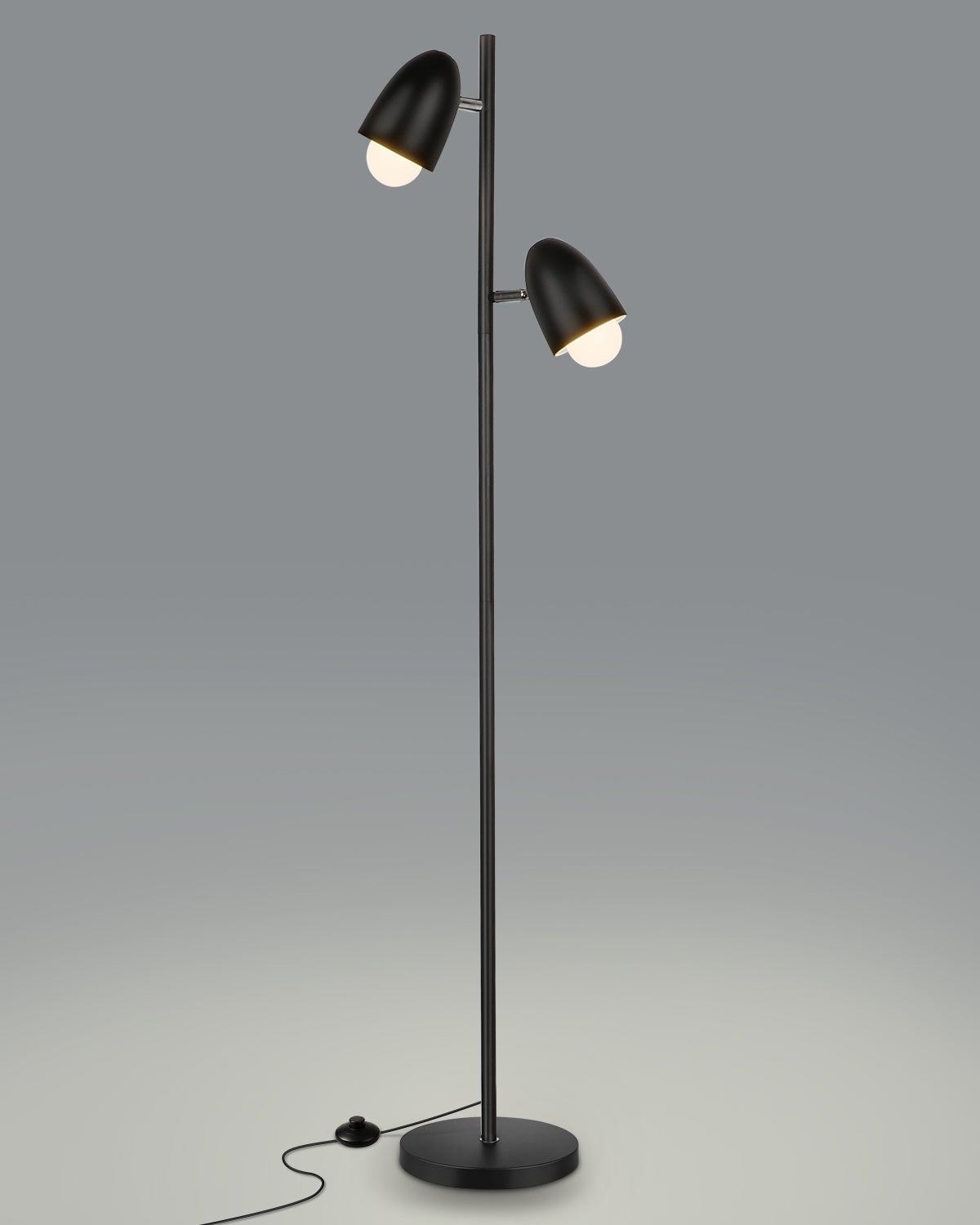 Lampadaire sur pied LED 163 cm noir, double tête réglable 350°, lampadaire salon industriel E27 max. 60W, éclairage lecture chambre bureau, LOVHAUS - 3
