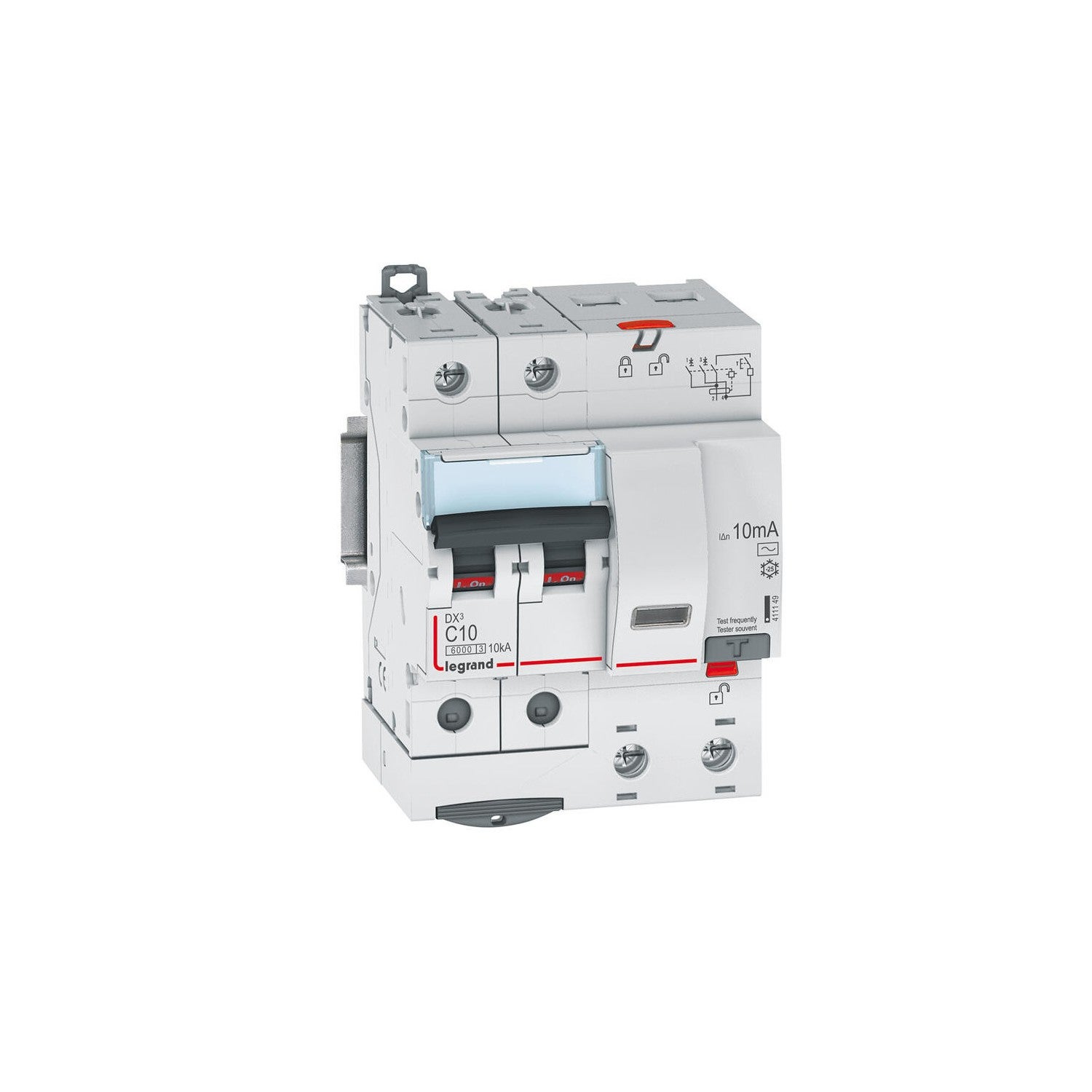 disjoncteur différentiel legrand dx3 10a courbe c 10ma 2 poles type ac - vis / vis - 6ka - 2