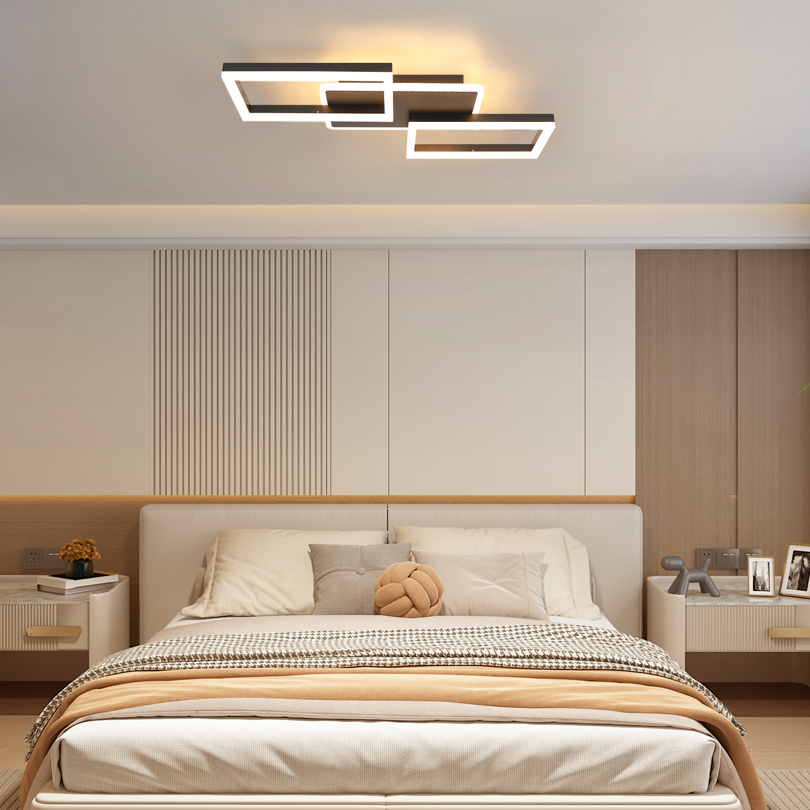 Nettlife Lampa sufitowa LED do salonu – duża, czarna, ściemnialna lampa sufitowa z pilotem, 48 W, nowoczesna metalowa lampa do sypialni, 54 cm - 5