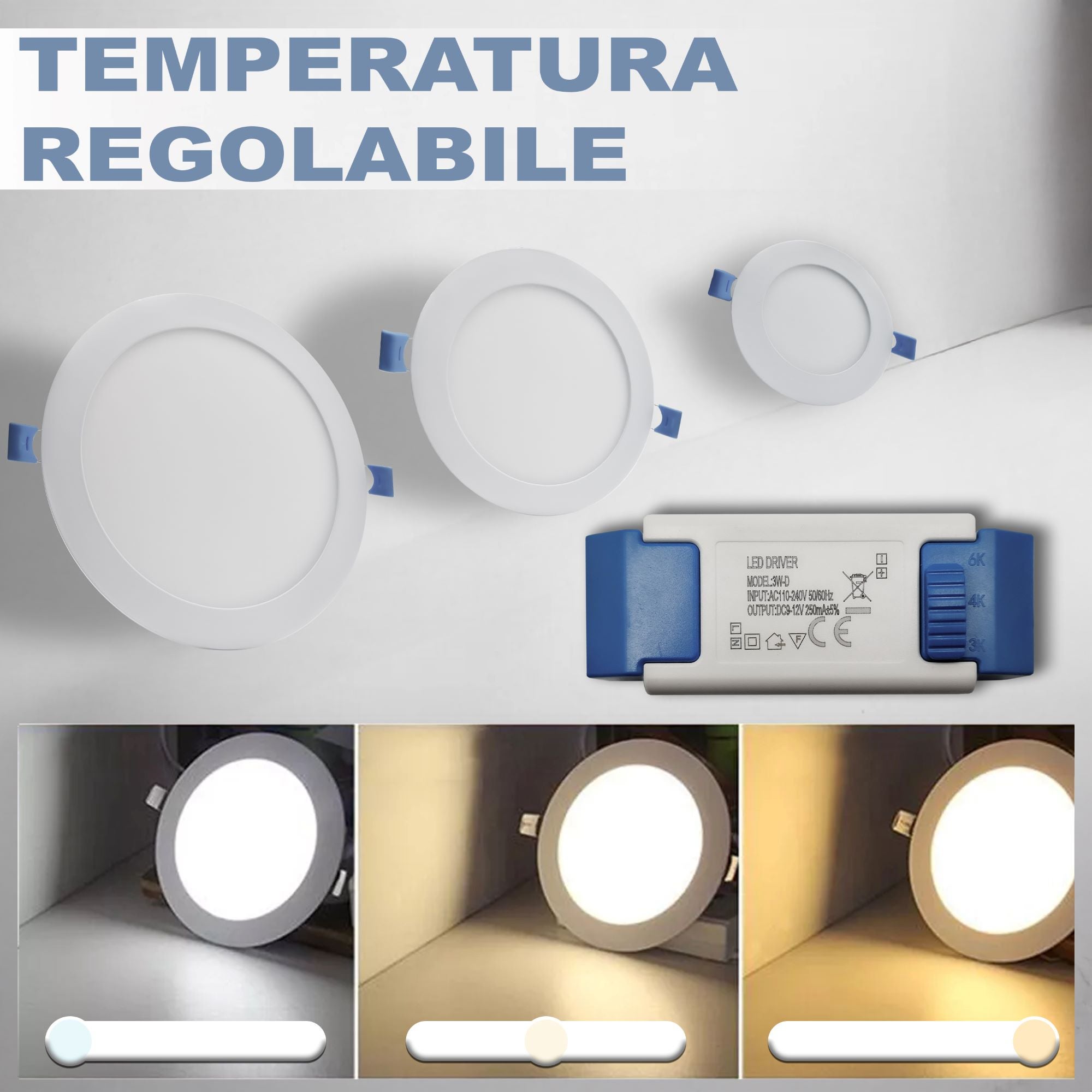 FARETTO INCASSO VIVIDA LED 3W TONDO 180 lumen 4000K LUCE BIANCA IN ALLUMINIO BIANCO FORO 75 mm