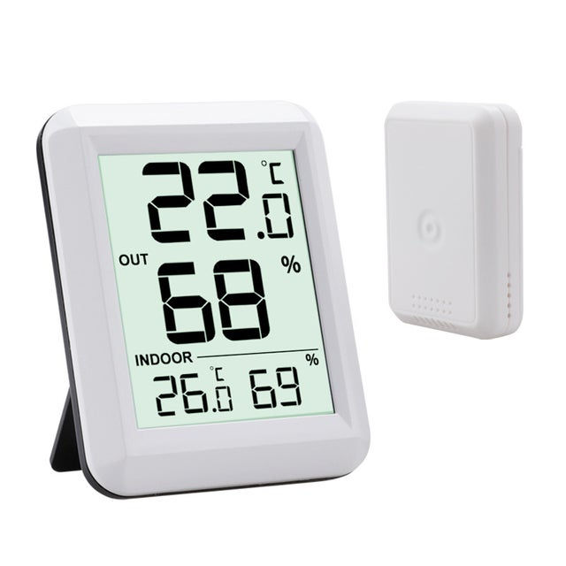 Thermomètre hygromètre numérique avec transmetteur sans fil, ℃/℉, piles incluses, rafraîchissement automatique en 60 secondes - Blanc