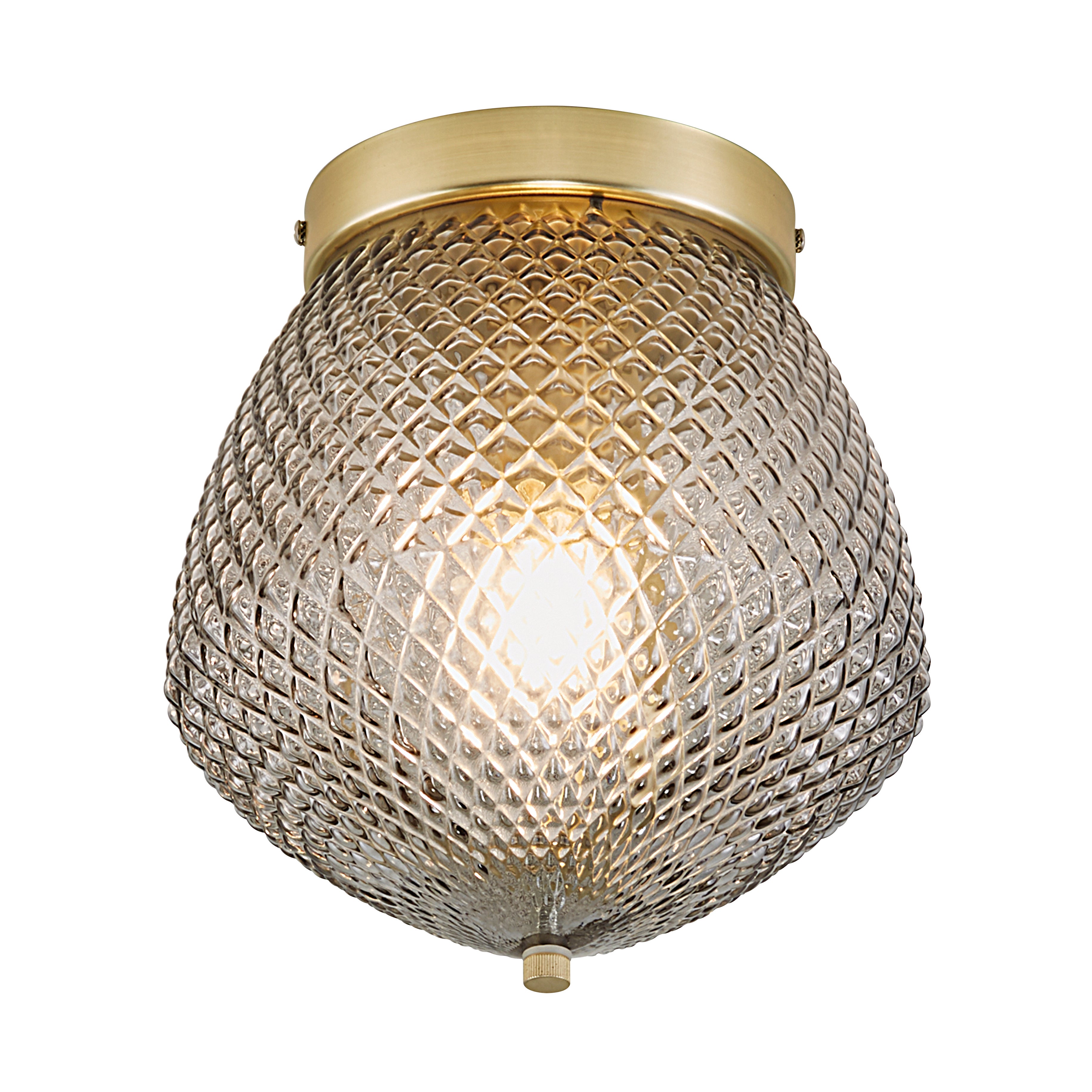 Plafón de techo original dorado con tulipa de cristal en relieve color fumé ø23cm orbiform nordlux
