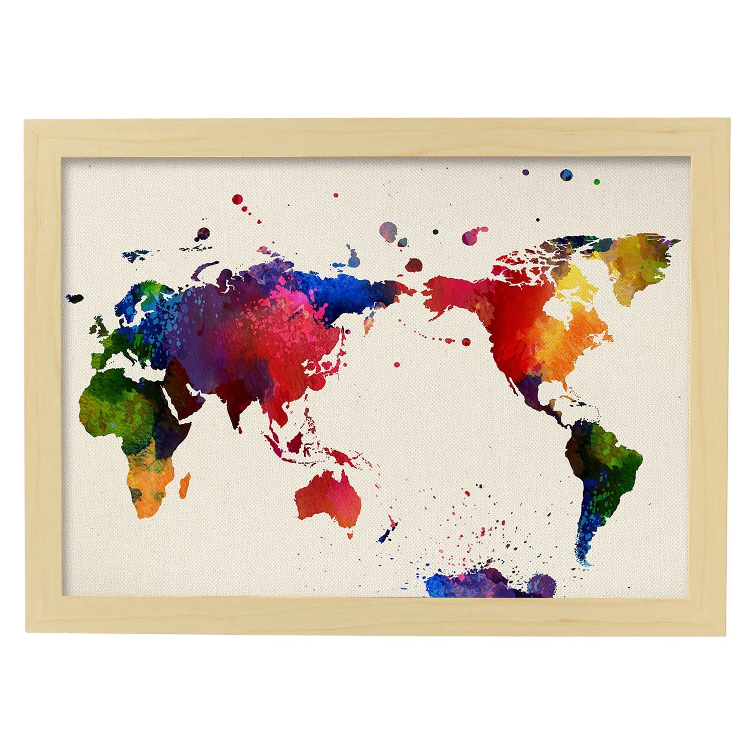 Poster de mapa mundi. láminas e ilustraciones de ciudades, comunidades, y mapas de espana. marco negro - a3