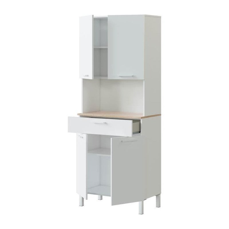 Meuble de cuisine KIRA - Décor blanc artik et chene canadien - 4 Portes + 1 Tiroir - L186 x H72 x P40 cm - 3