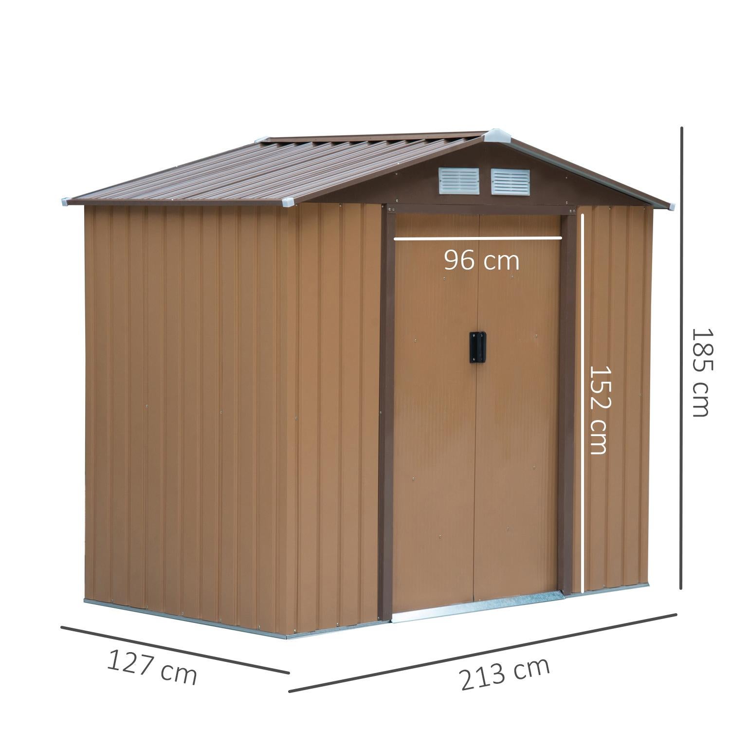 Caseta de jardín con 2 puertas correderas Outsunny 213x130x185cm Caqui - 7