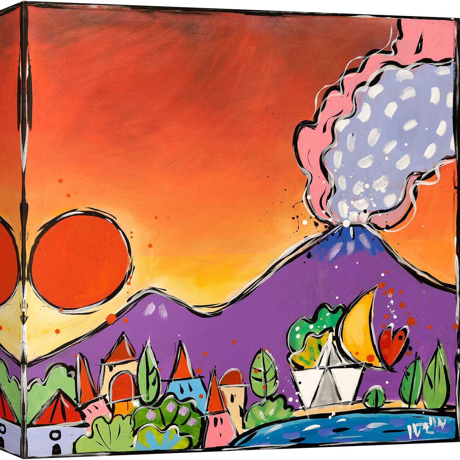 Cuadro moderno colorido - impresión sobre lienzo - wallas - puesta de sol sobre el golfo - 40x40 cm