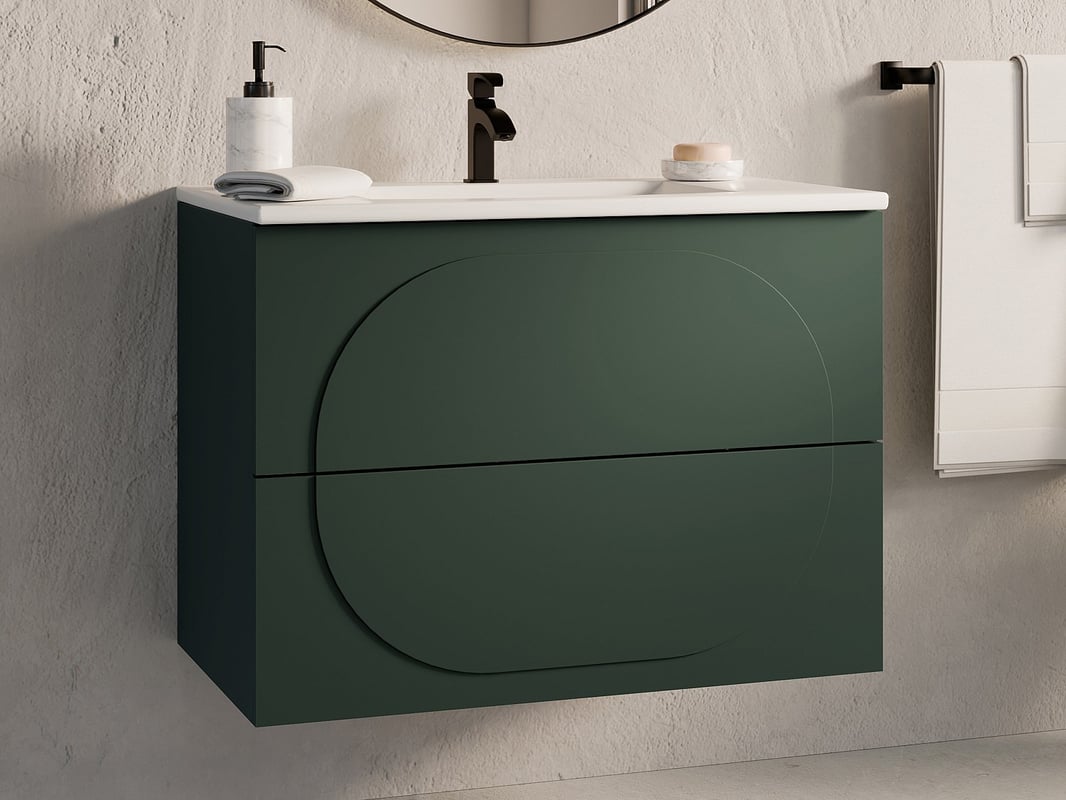 Szafka łazienkowa wisząca z umywalką nablatową - Zielona - 80 cm - VUTOMA