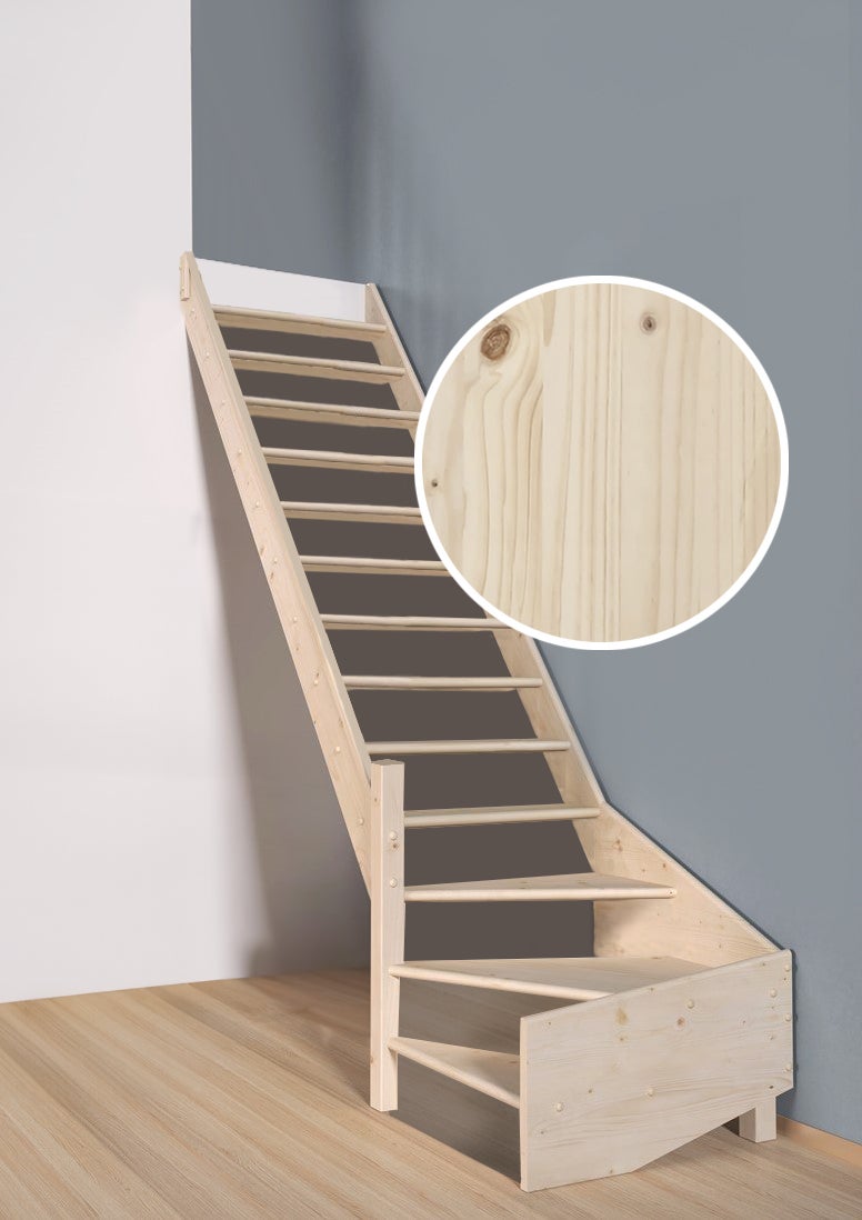 Handystairs escalera abierta de cuarto de vuelta vega80 - 13 peldaños de pino 280cm - giro a la izquierda - exc. pretil