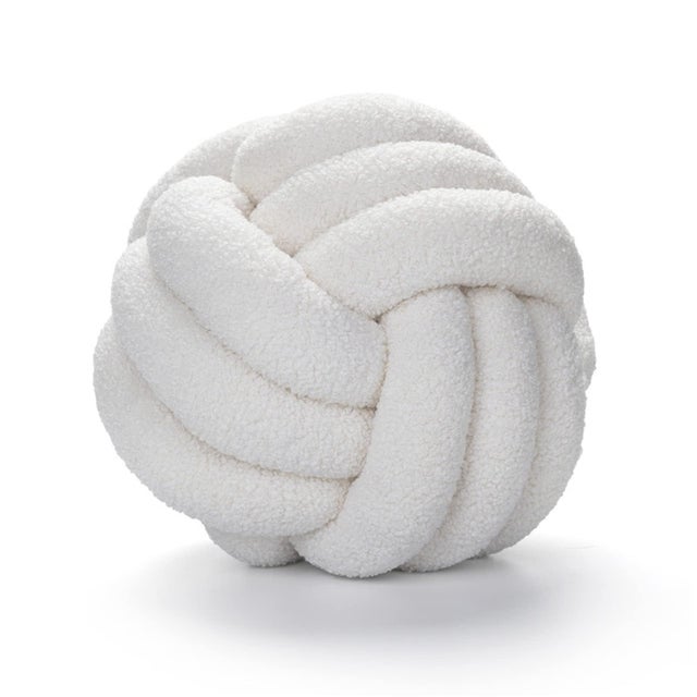 Coussin Boule Blanc Cassé 35 cm de Diamètre, Coussin Décoratif au Design Nœud Doux, Déco Moderne et Élégante pour Canapé et Chambre