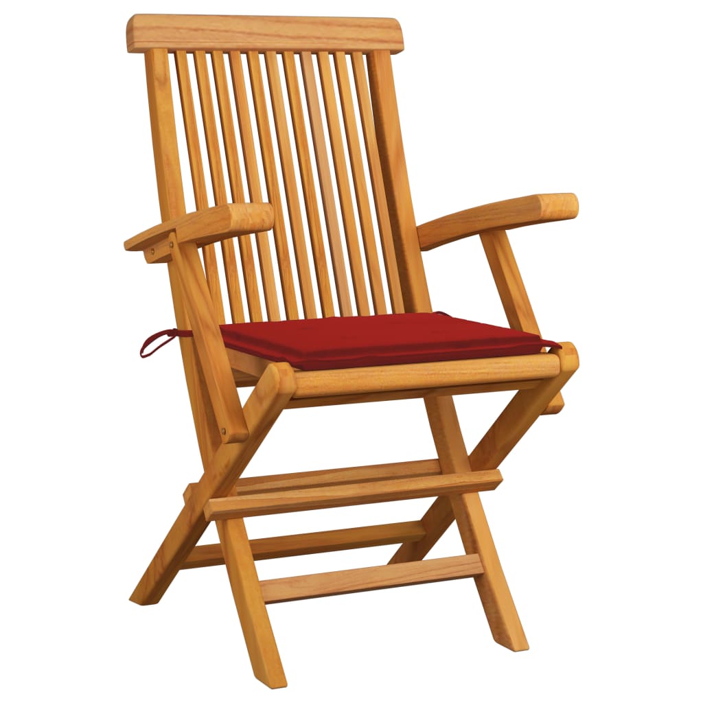 Chaises de jardin avec coussins rouge 4 pcs Bois de teck massif 4 - 2