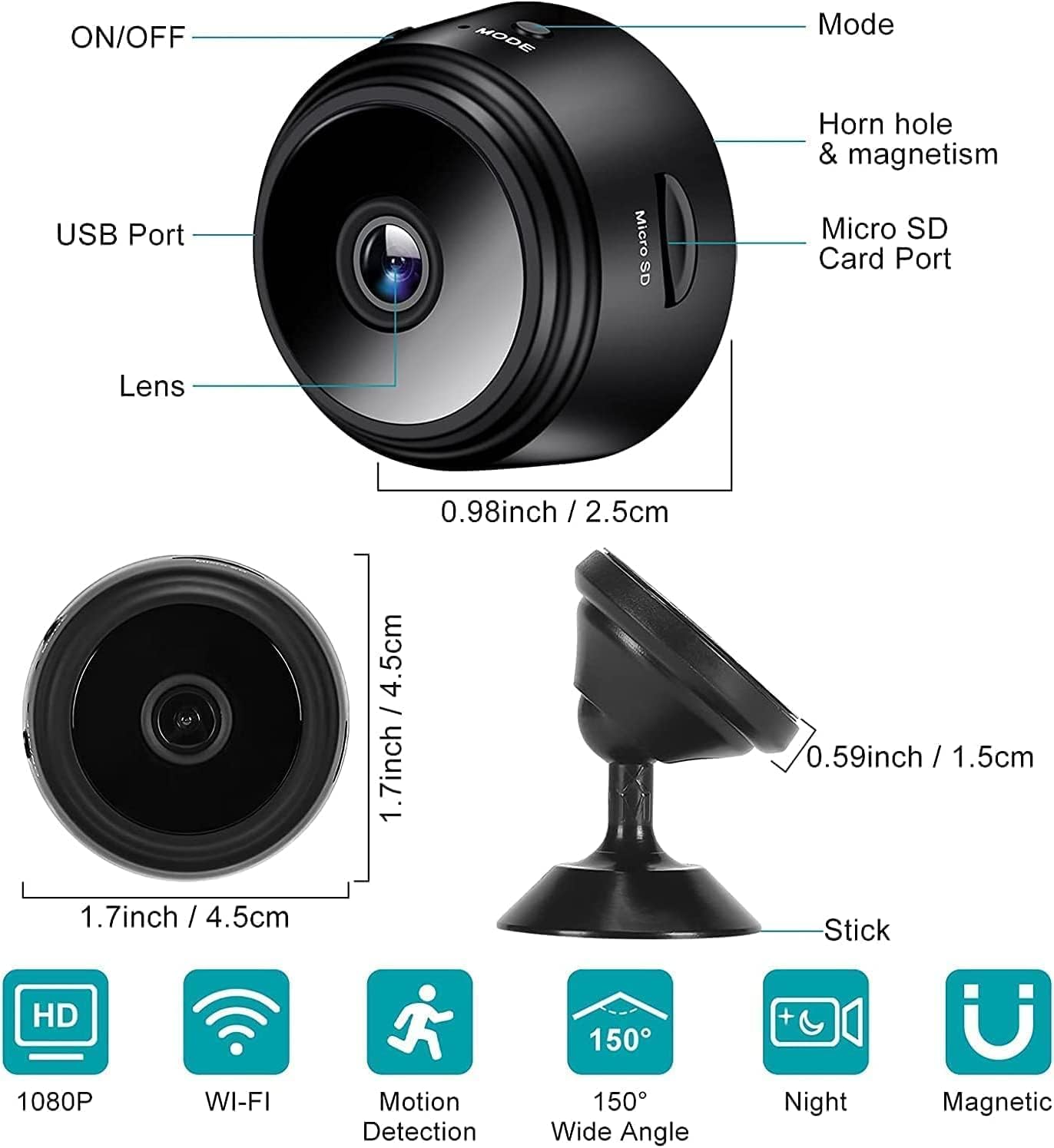 Camera WiFi 1080P Mini Caméra de Surveillance Interieur/extérieur sans Fil avec Enregistrement Micro Cachée Camera Enregistreur Cam Invisible - 5