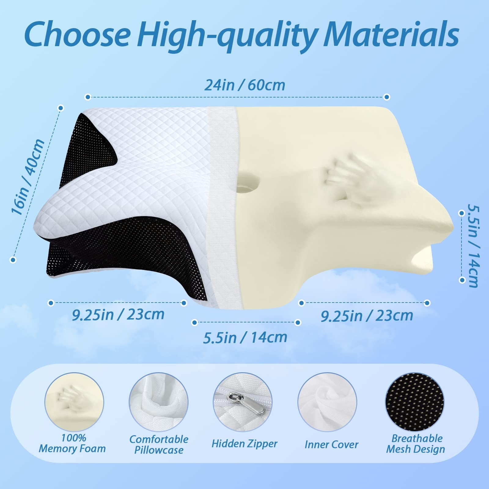Almohada cervical, alivia el dolor, almohada cervical ortopédica, viscoelástica, diseño ergonómico, doble altura. - 3