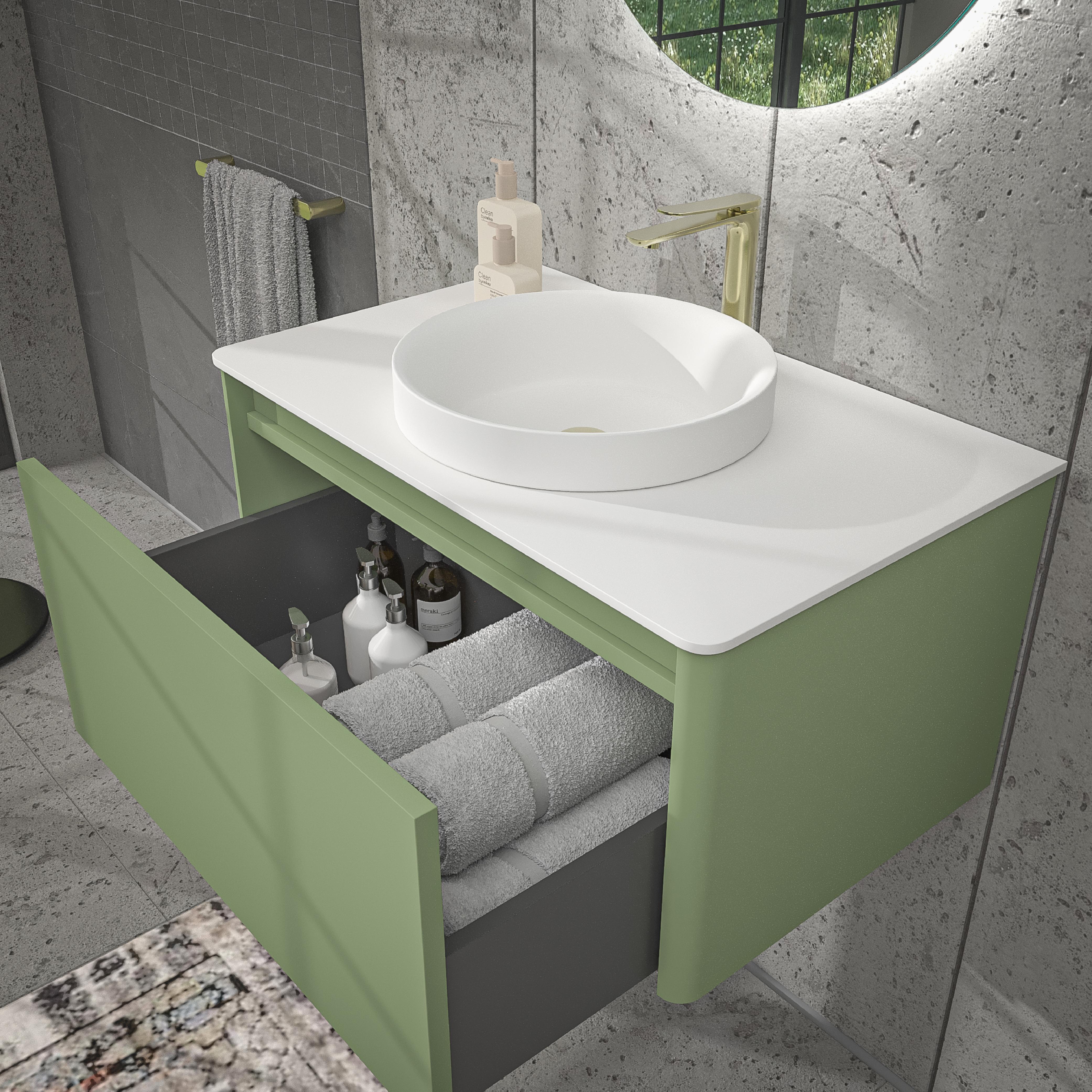 Mobile da bagno sospeso VAROBATH FUSE — 1 cassetto con lavabo incluso - Colore RAL personalizzabile Design moderno Premium﻿ - 5