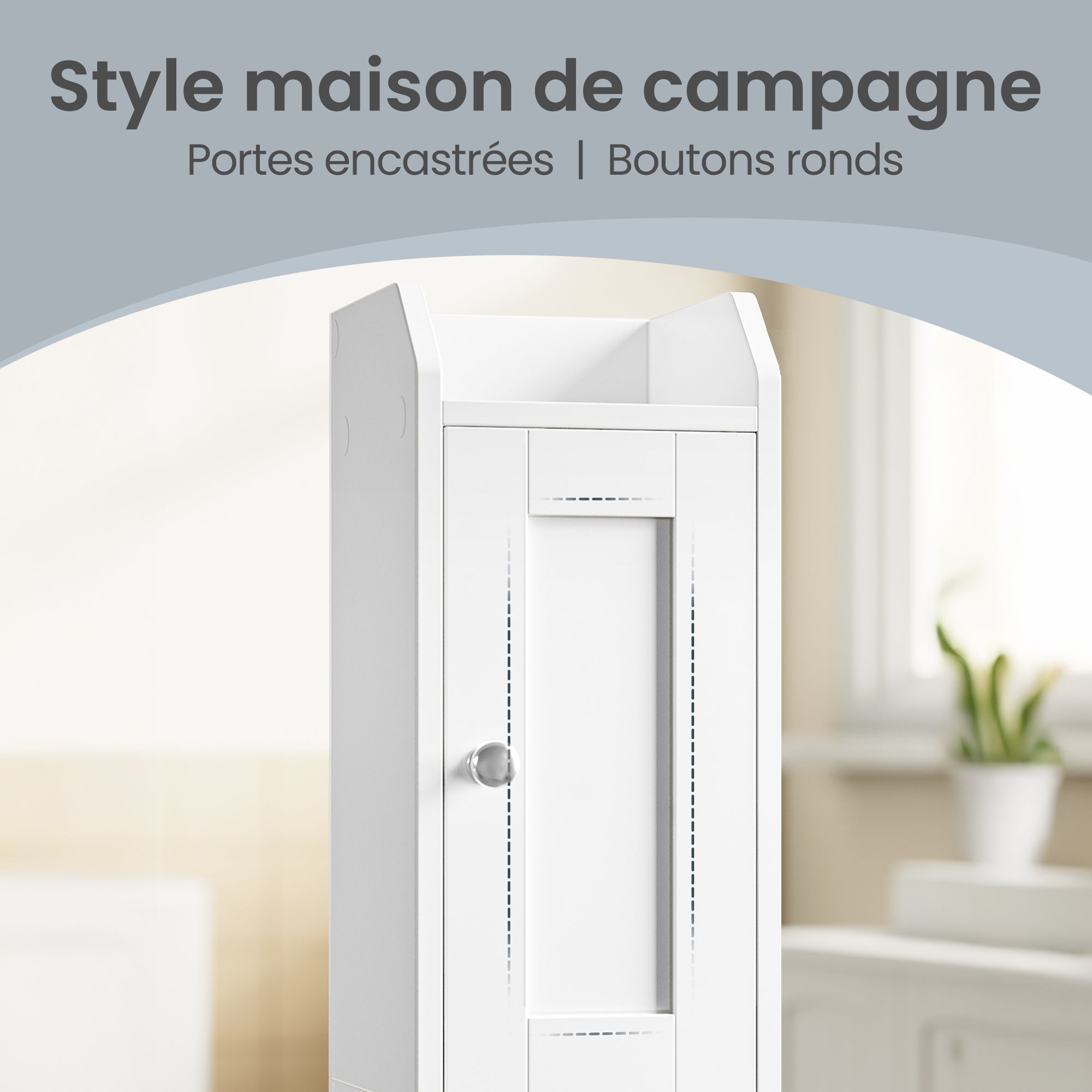 Meuble de salle de Bain Fin, Colonne de Rangement, avec Portes Réversibles, Style Maison de Campagne, Blanc - 7