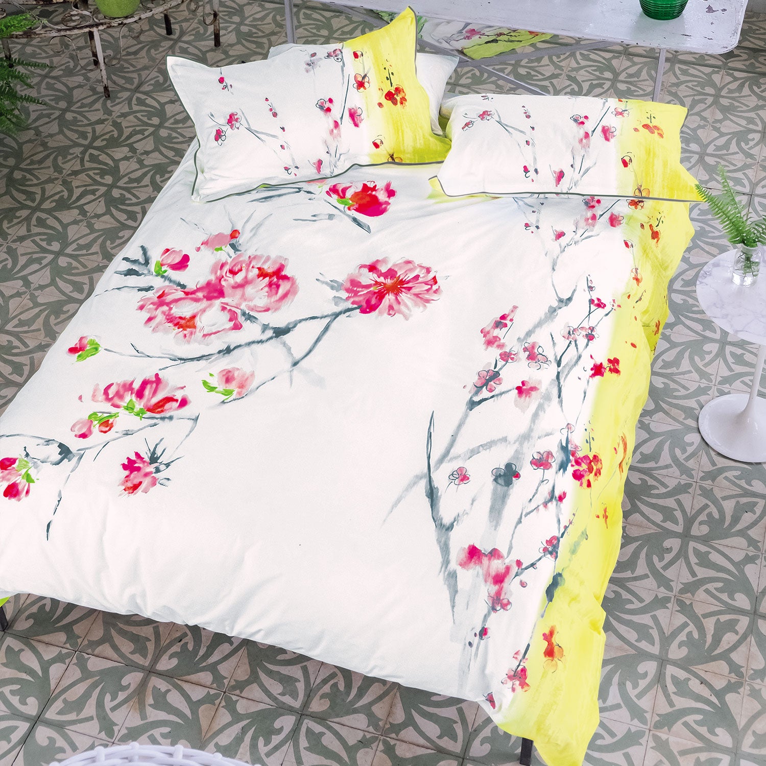 Housse de couette imprimée en satin de coton, Oriental Flower | Leroy