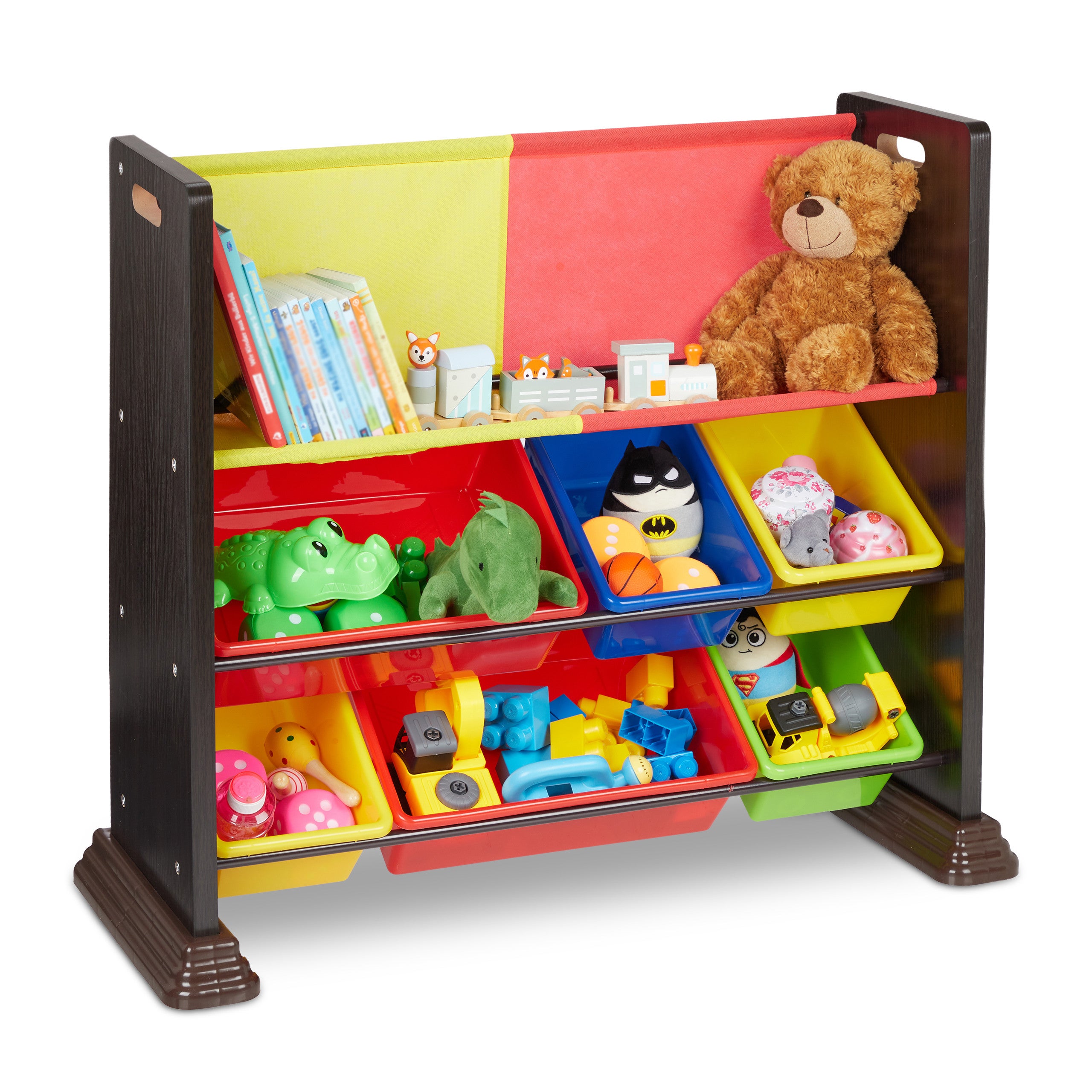Libreria Bambini Relaxdays Con 6 Scatole - Portagiochi, Ripiano Stoffa, 81.5x95.5x37 Cm, Marrone - Foto 7